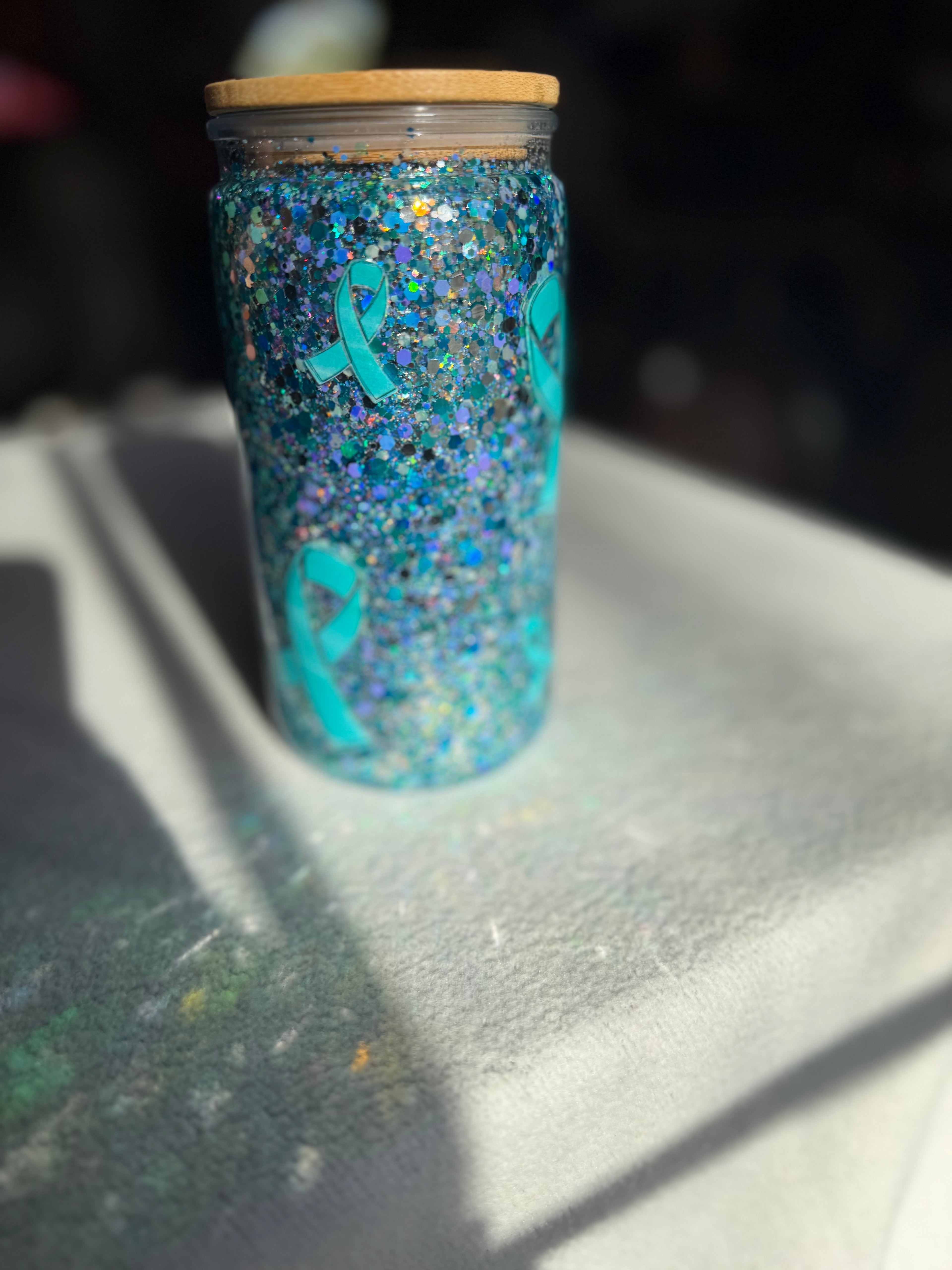 16 oz Ovarian Cancer ribbon tumbler