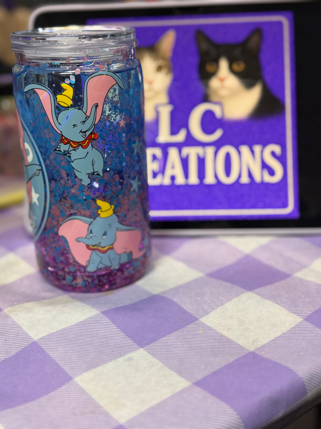 16 oz Dumbo holographic lava snow globe cup