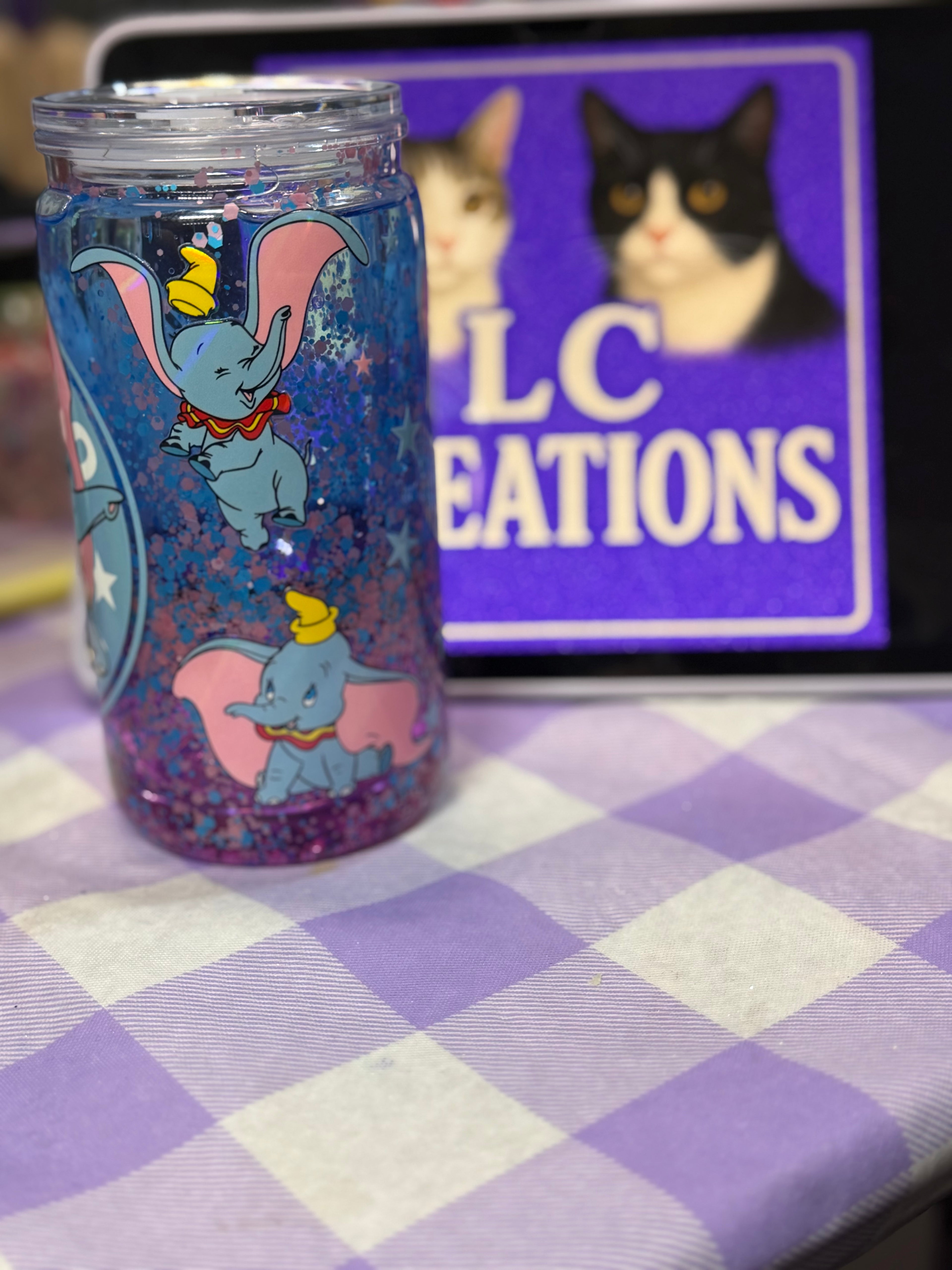 16 oz Dumbo holographic lava snow globe cup