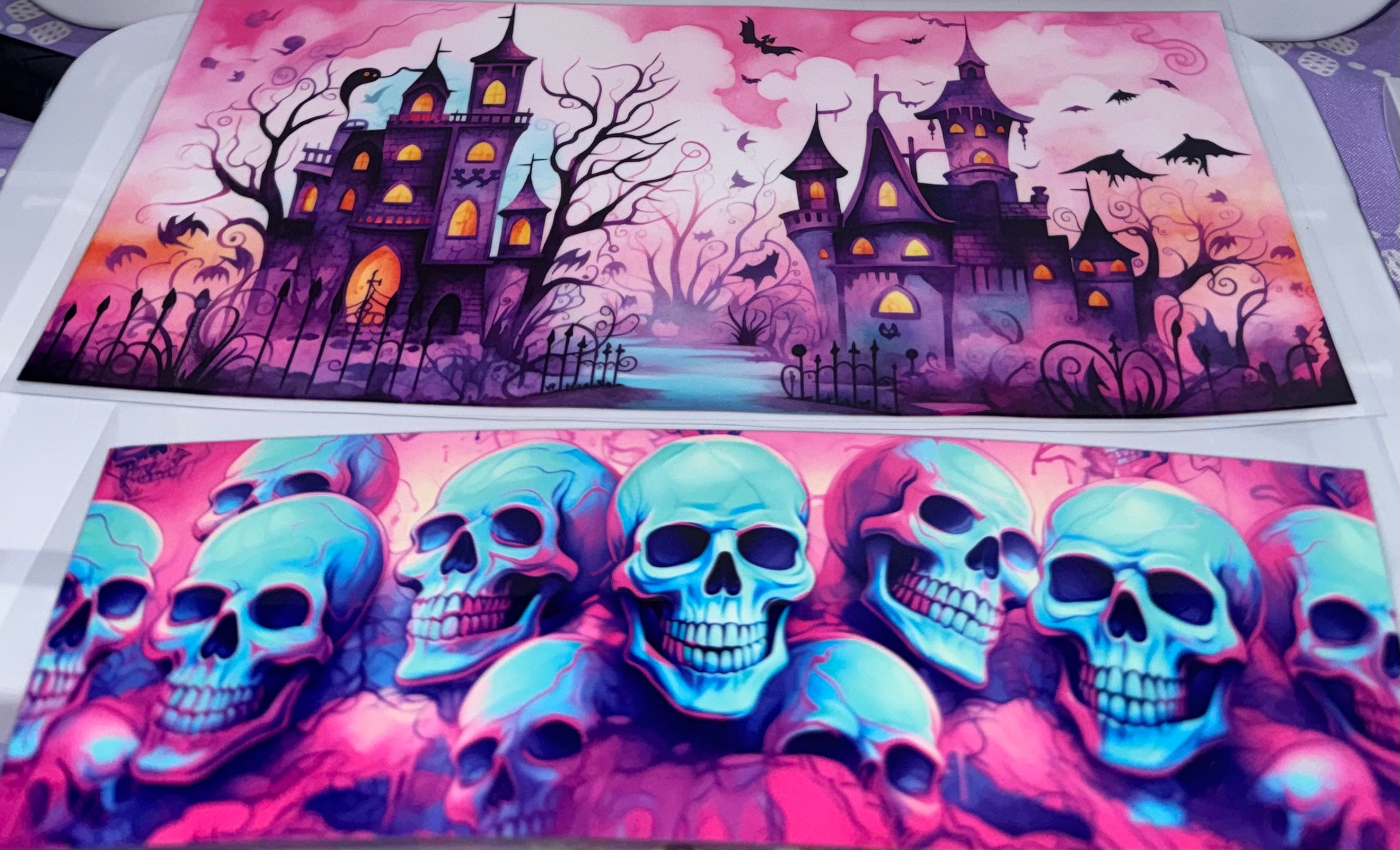 Haunted House and Skulls 40 oz wrap