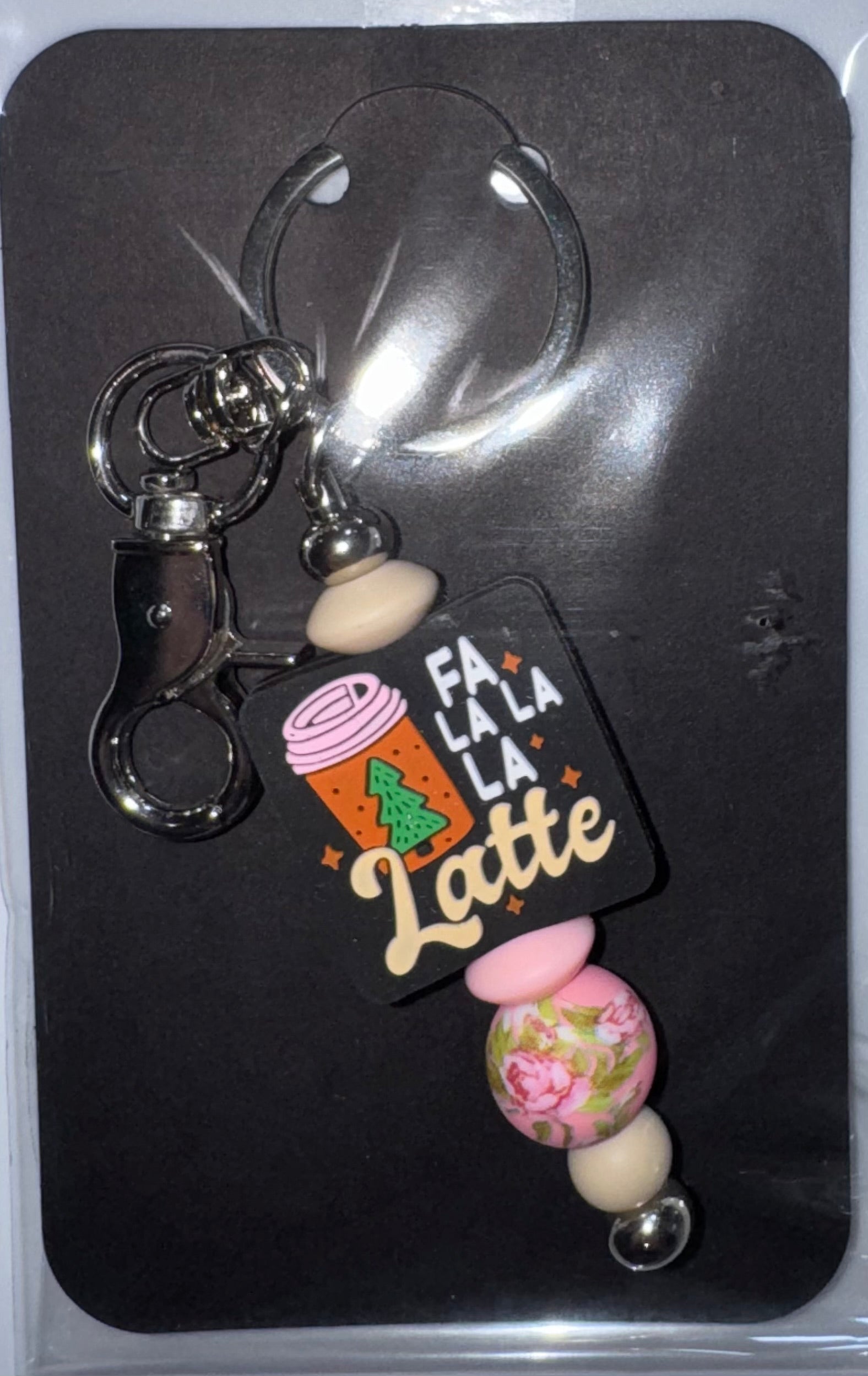 Fa La La La latte beaded keychain