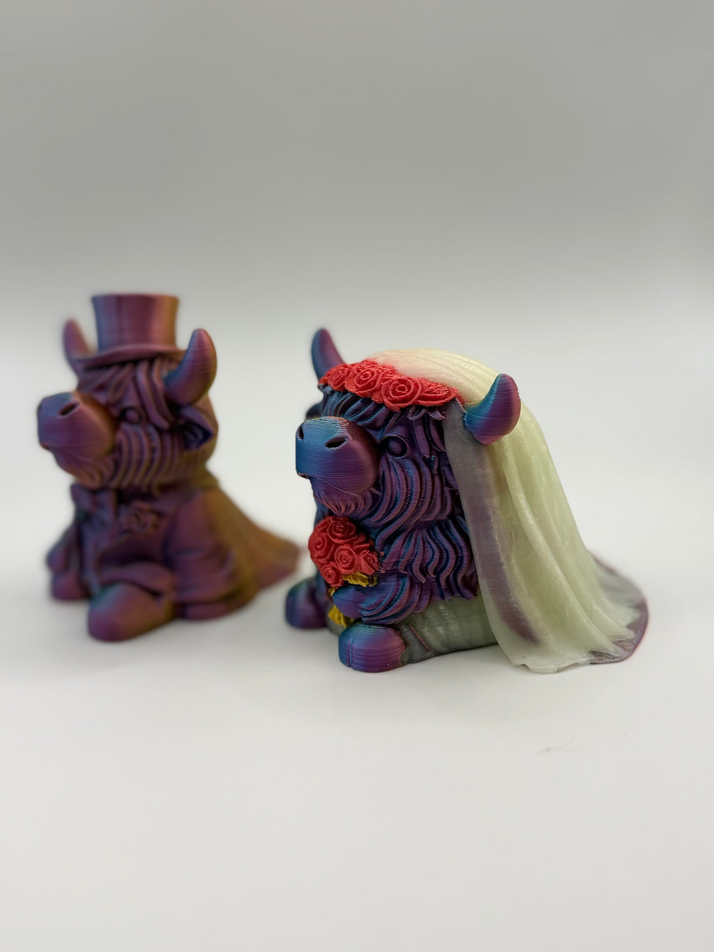 3D Highland Cow Bride and Groom multi color
