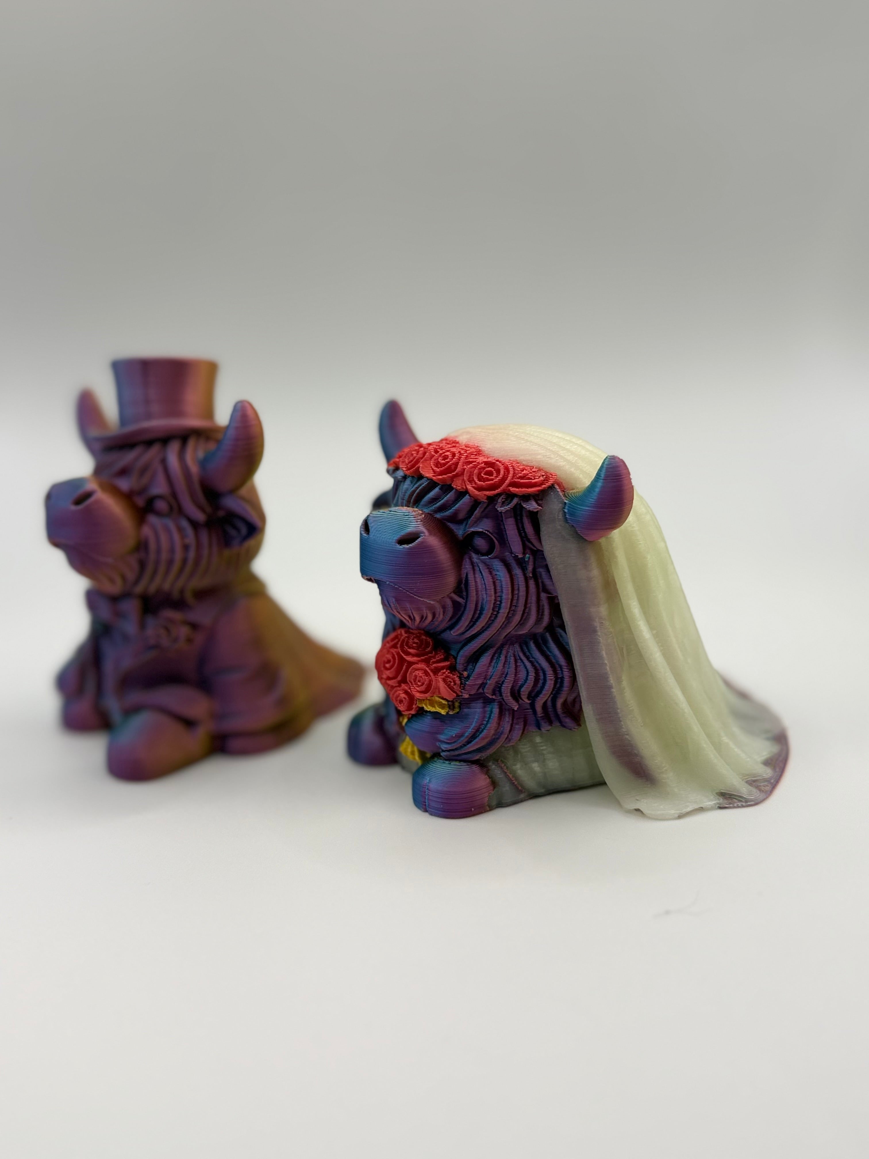 3D Highland Cow Bride and Groom multi color