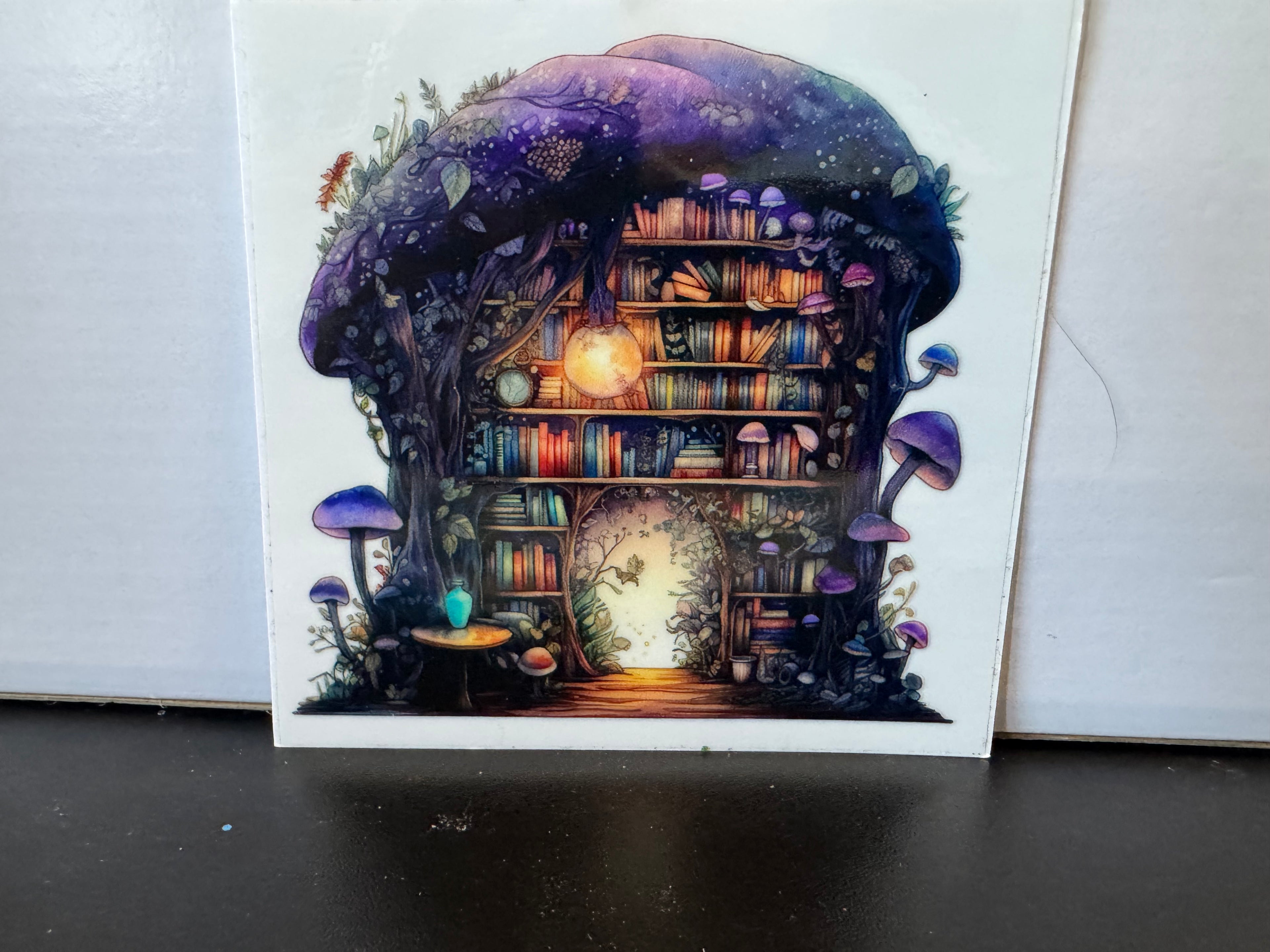 Mushroom and books decal