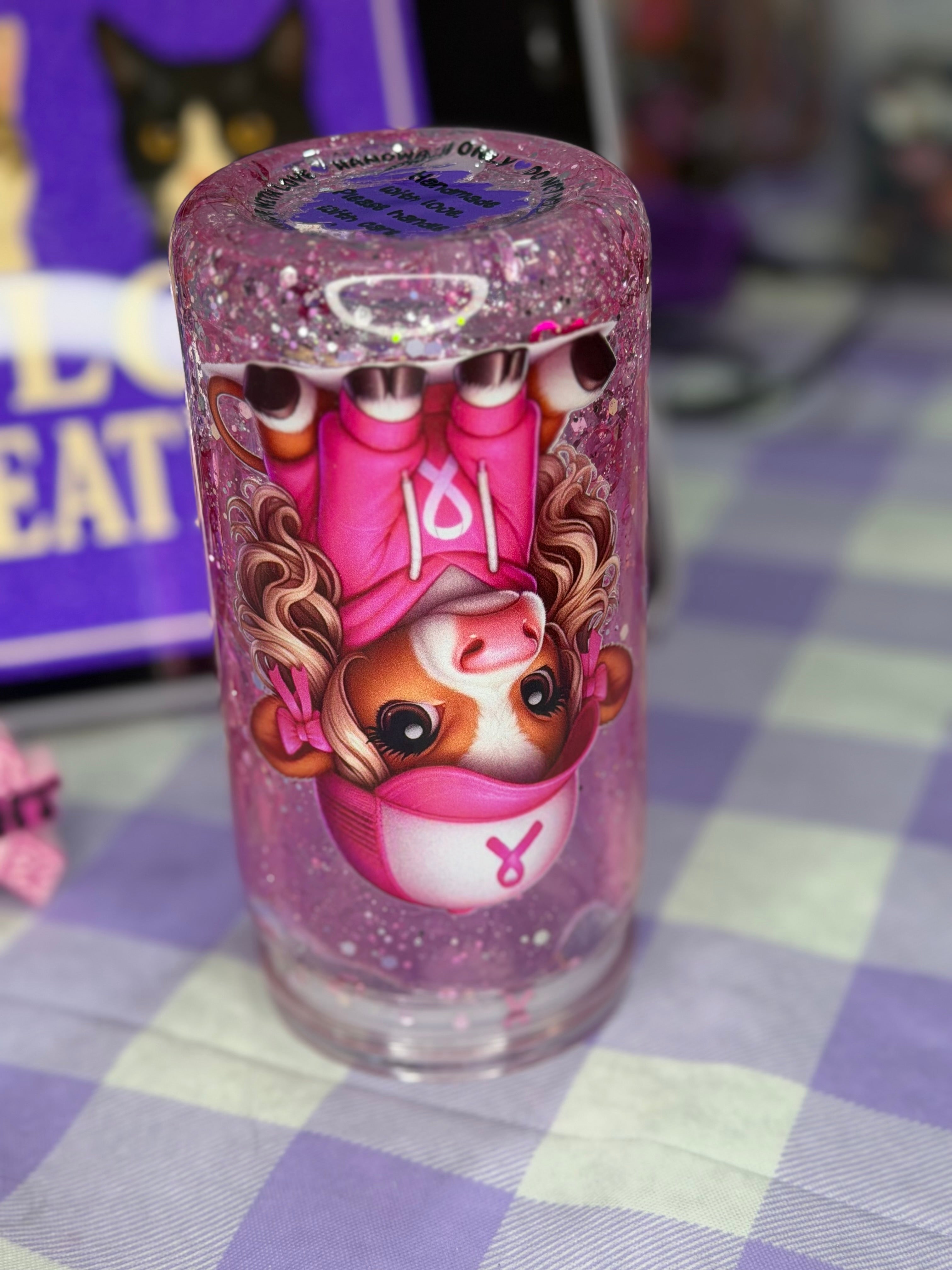 16 oz Breast Cancer Awareness cow cup