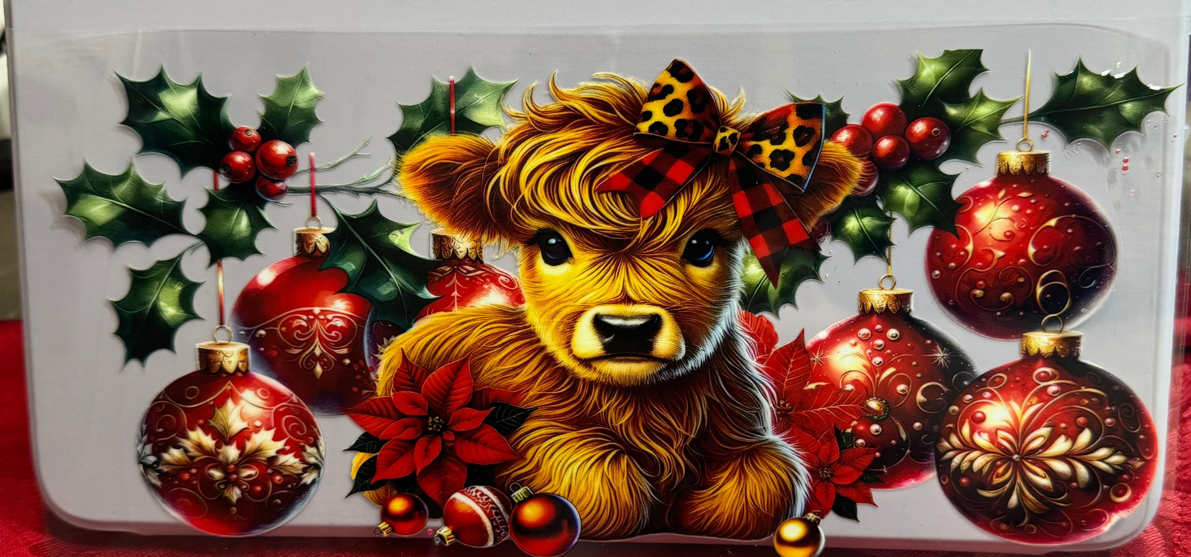 Cow with holly and ornaments  wrap