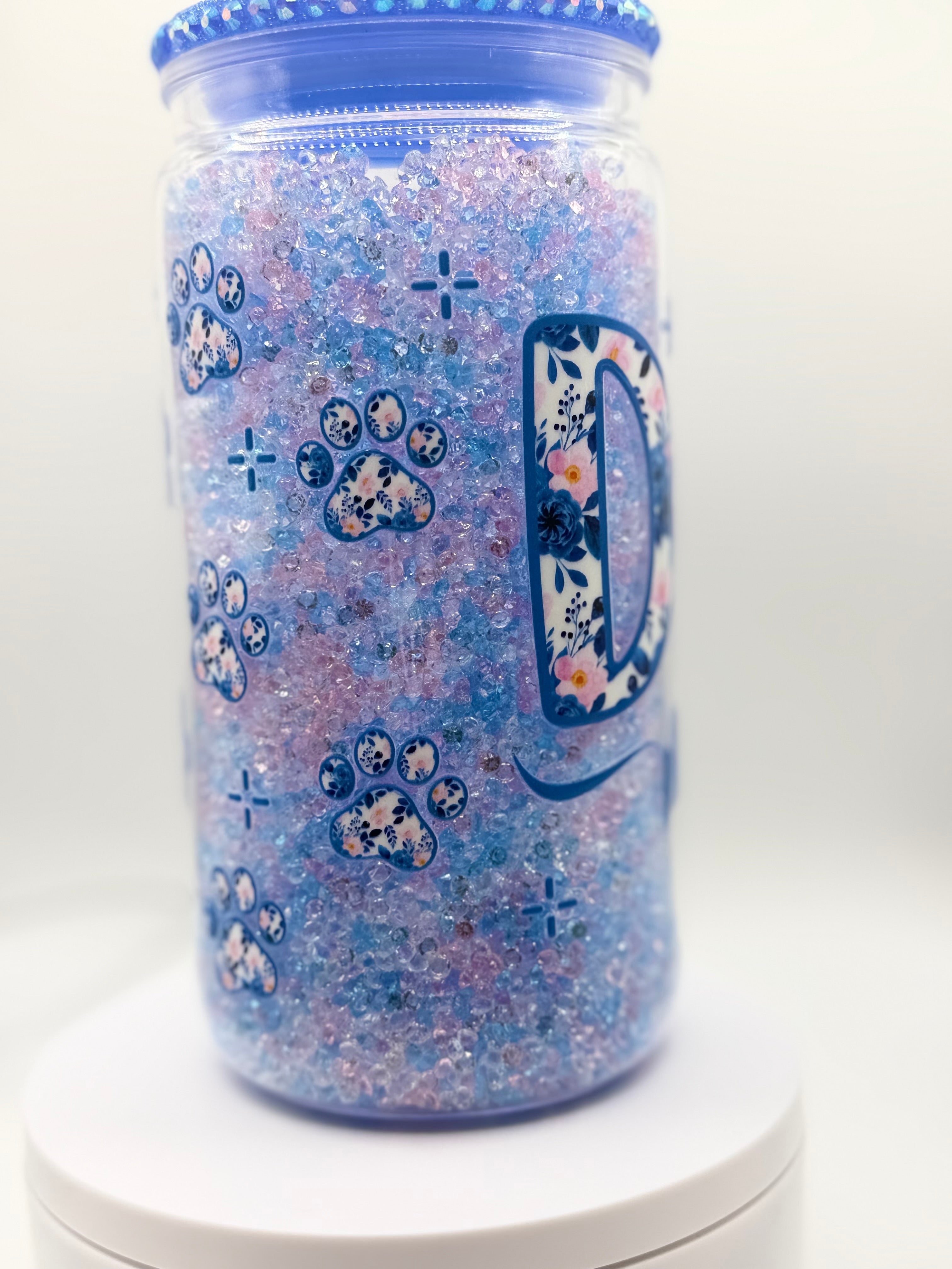 16 oz Dog Mom rhinestone snow globe cup
