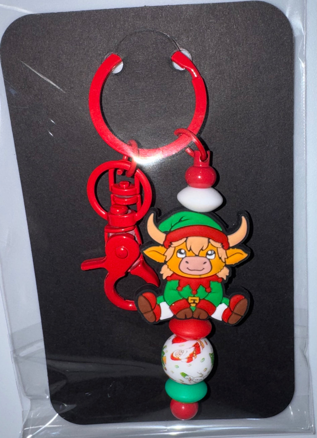 Christmas cow beaded keychain