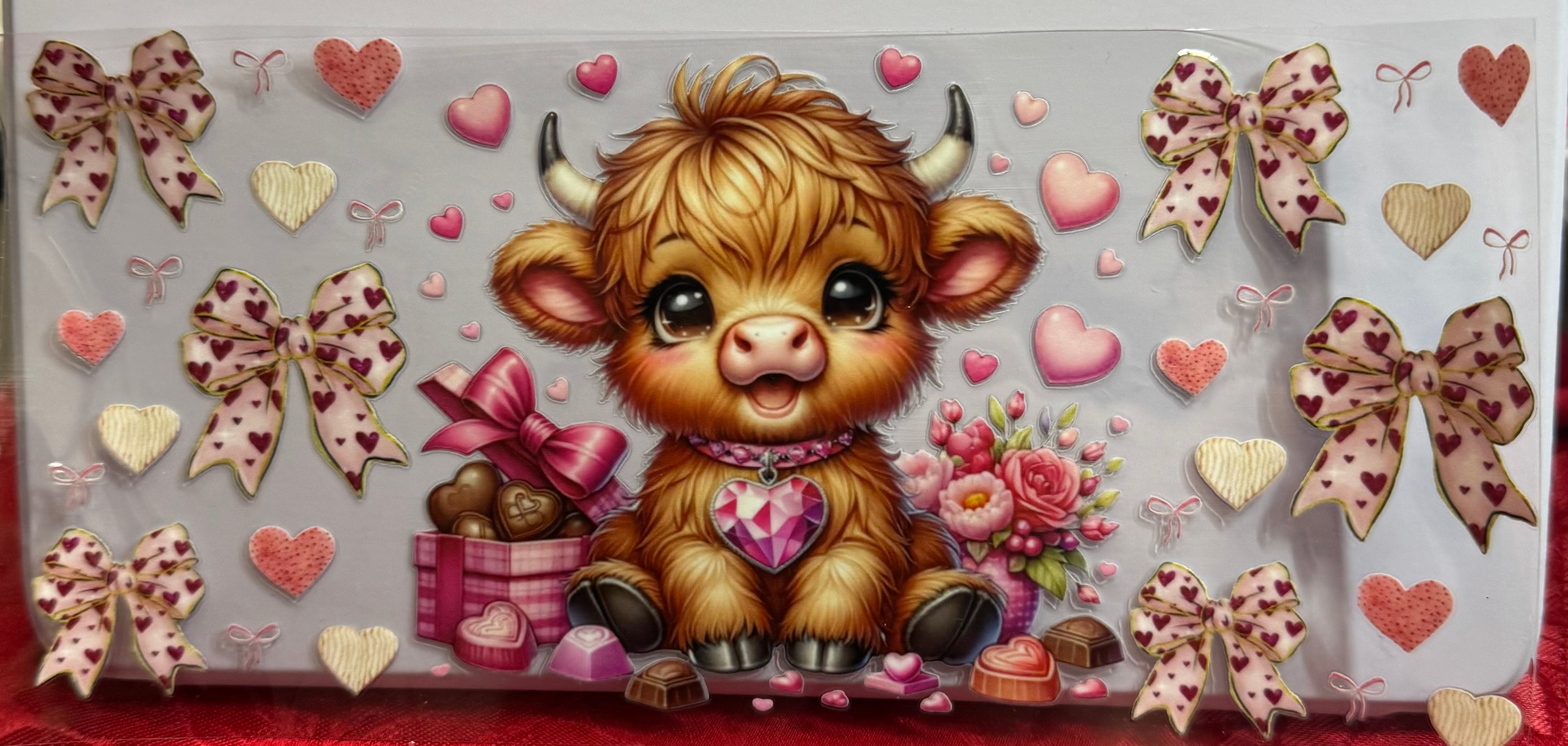 Cute cow ready for Valentines Day wrap