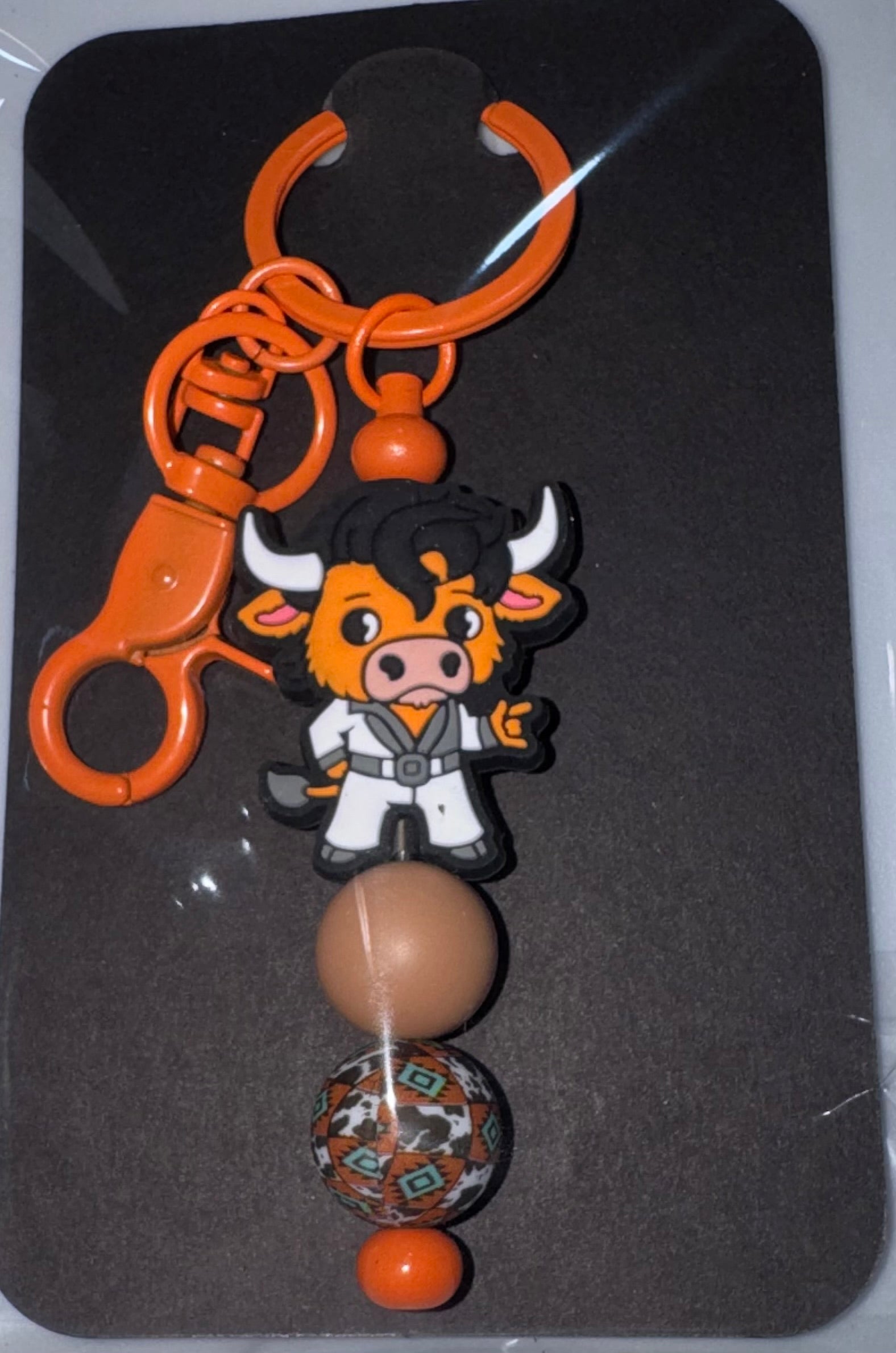Highland cow beaded keychain