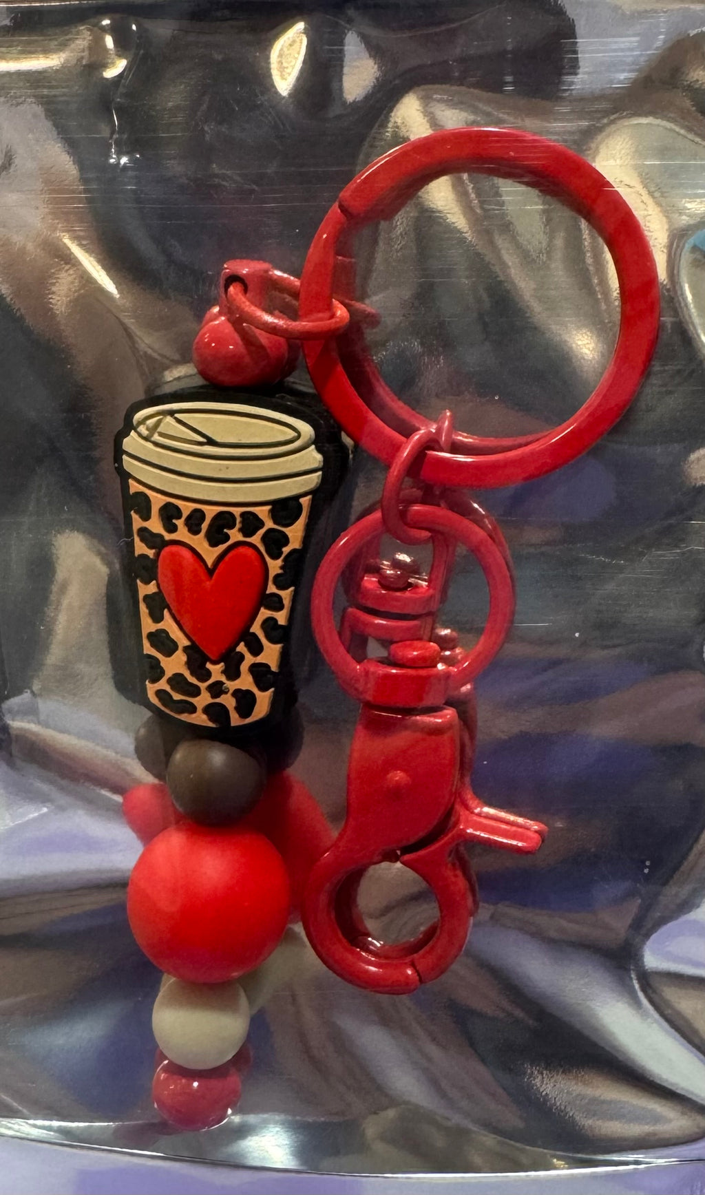 Coffee cup beaded keychain