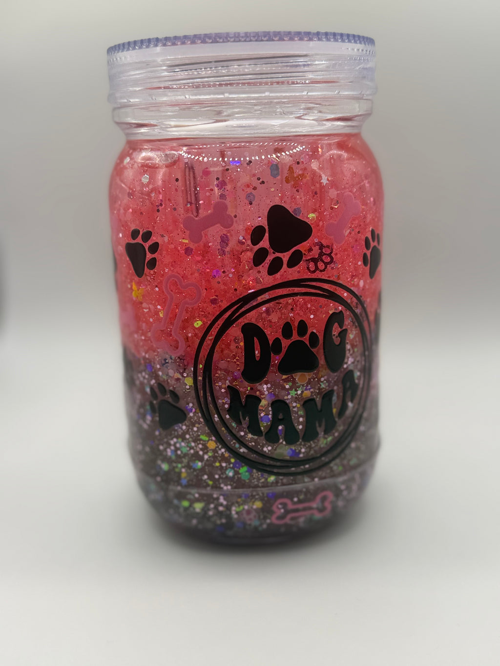 20 oz Dog Mama mason jar snow globe cup