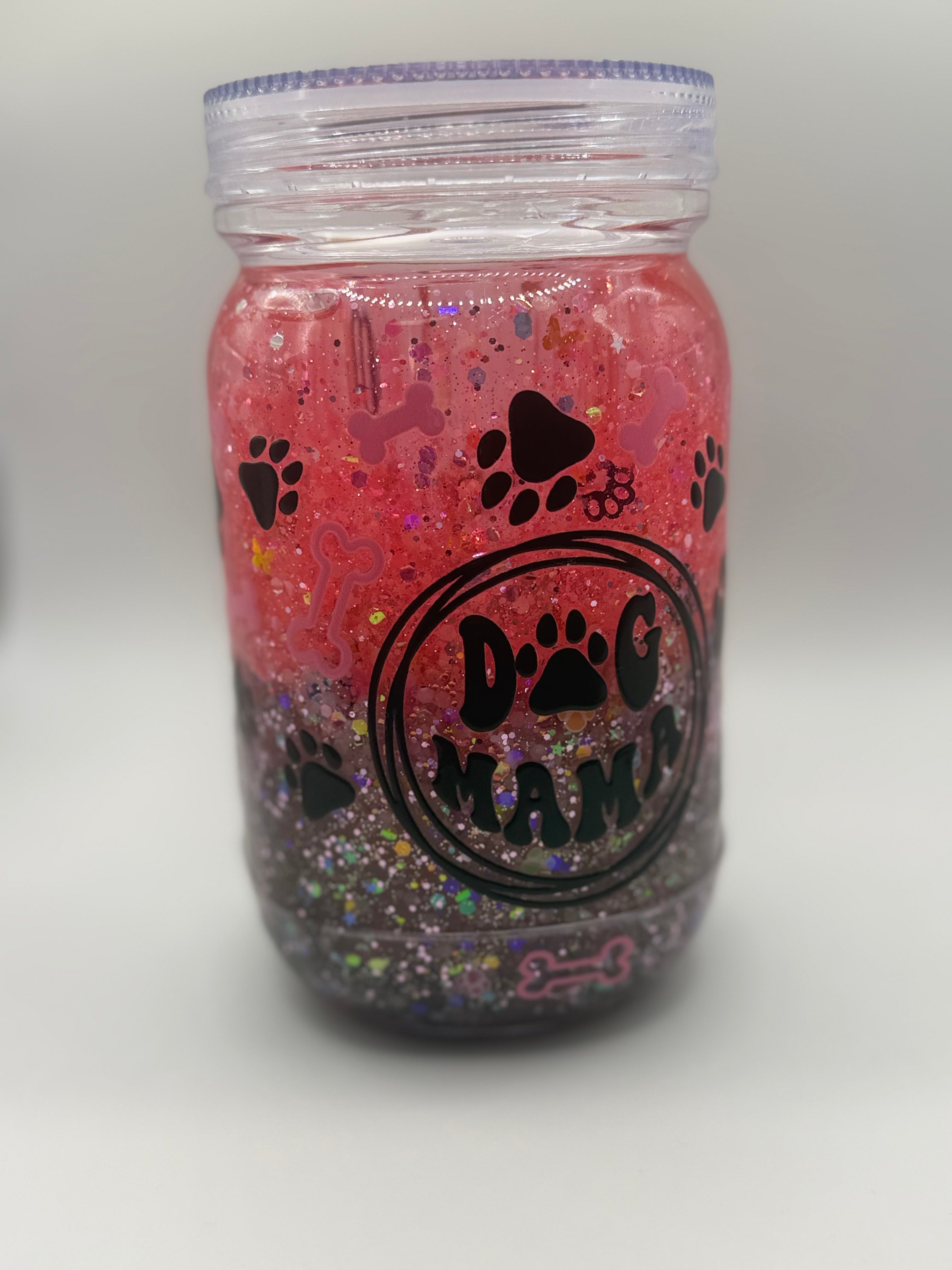 20 oz Dog Mama mason jar snow globe cup