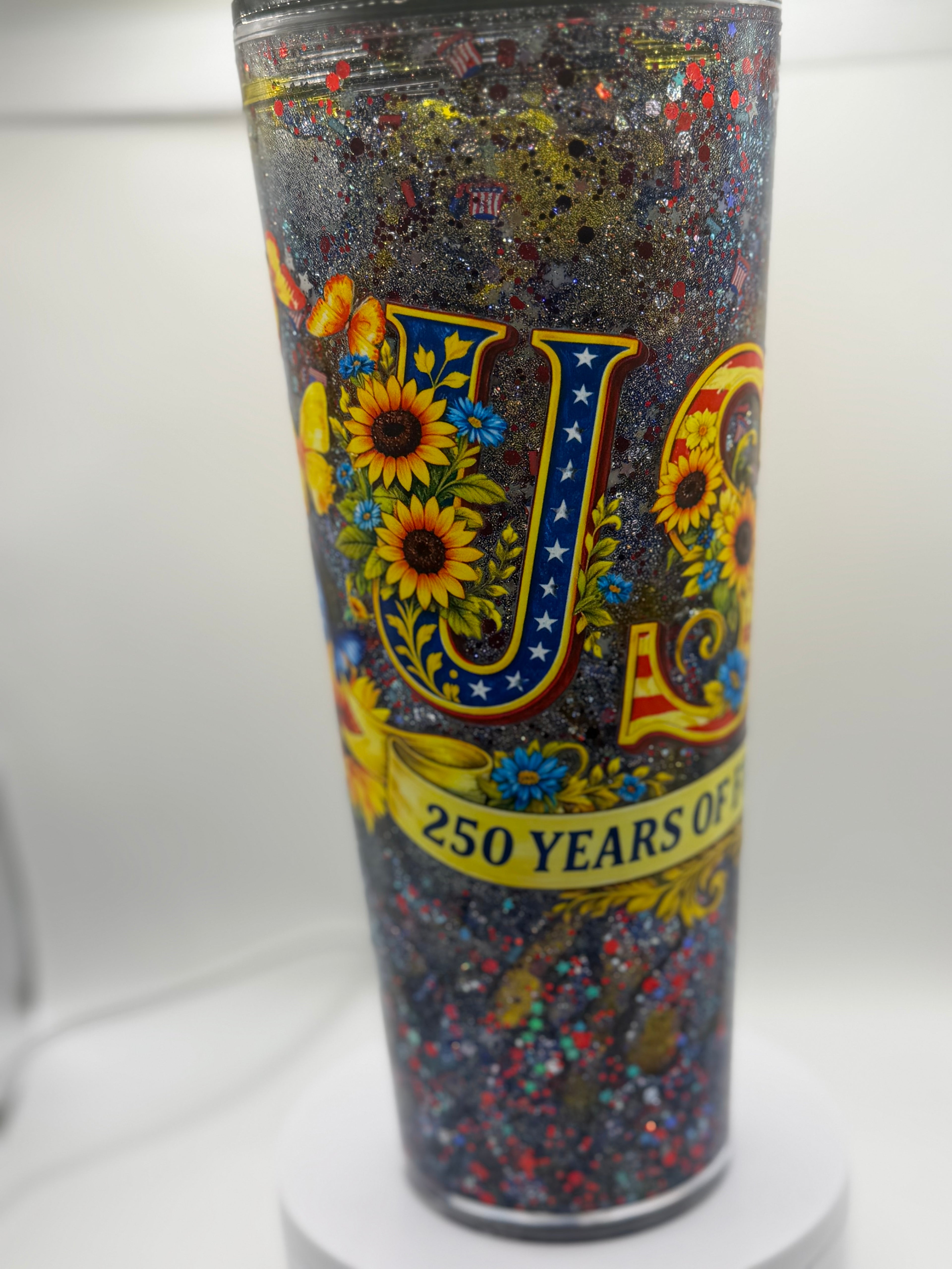 24 oz USA 250 years of Freedom snow globe cup
