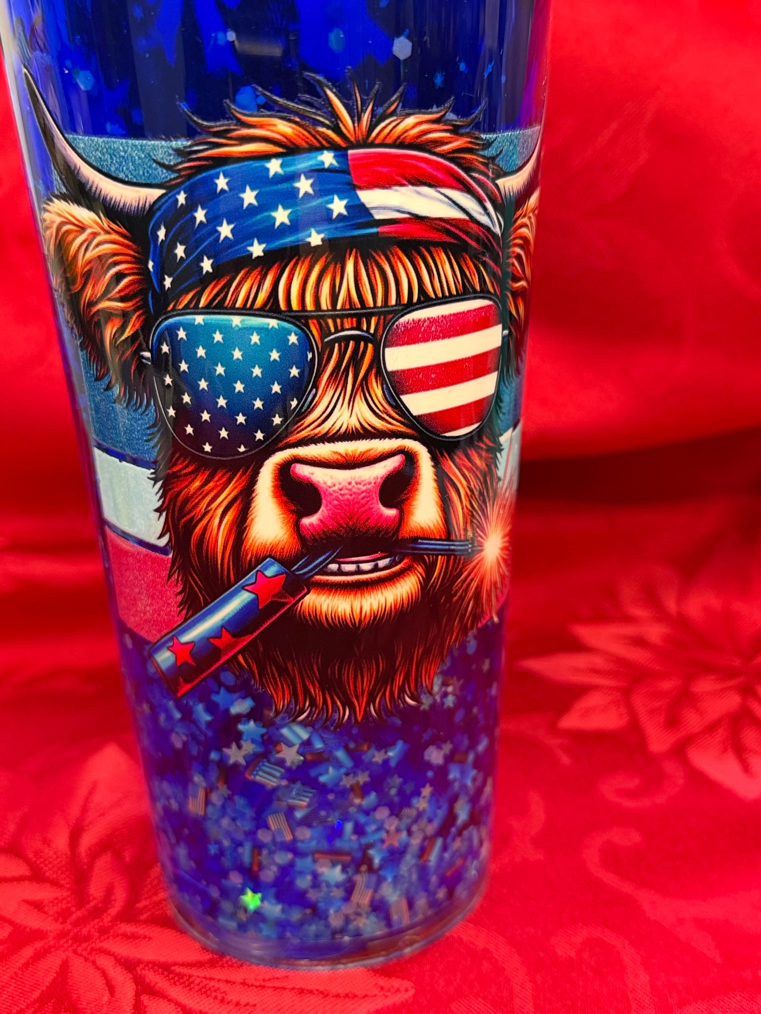 24 oz American flag cow snow globe cup