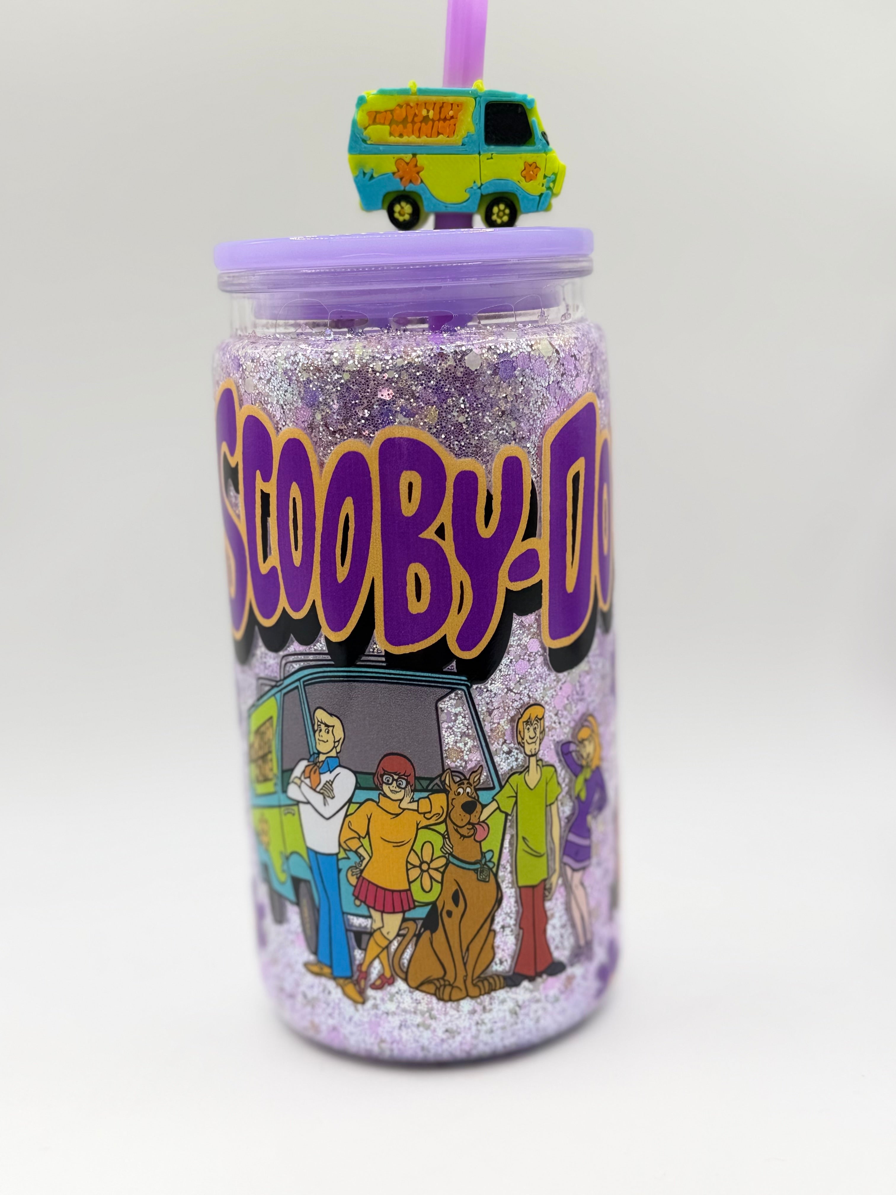 16 oz Scooby Doo snow globe cup with straw topper
