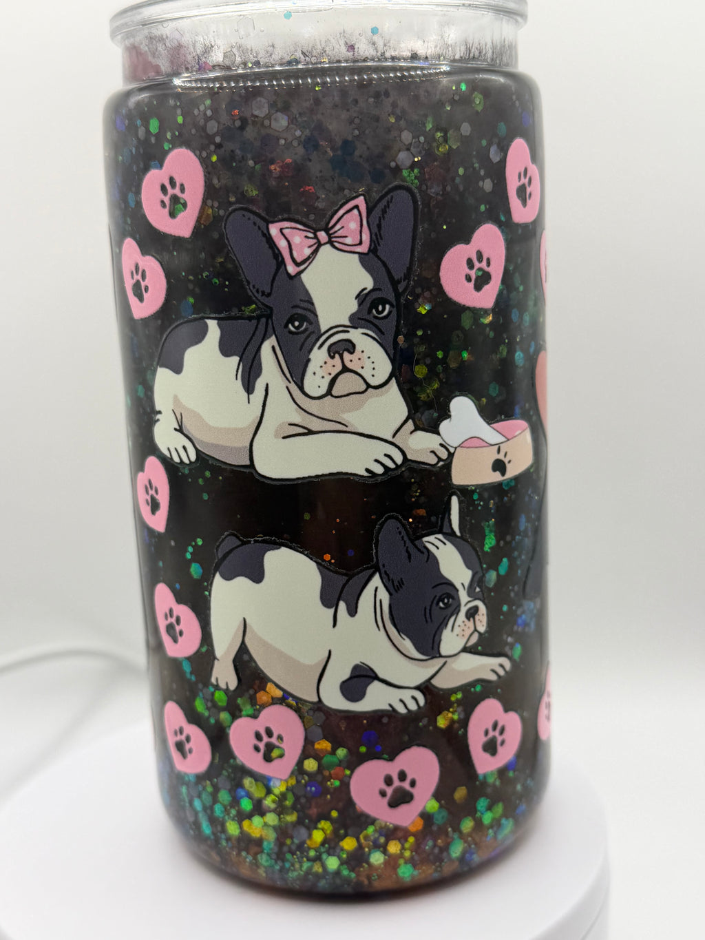 16 oz Frenchie Dog snow globe cup
