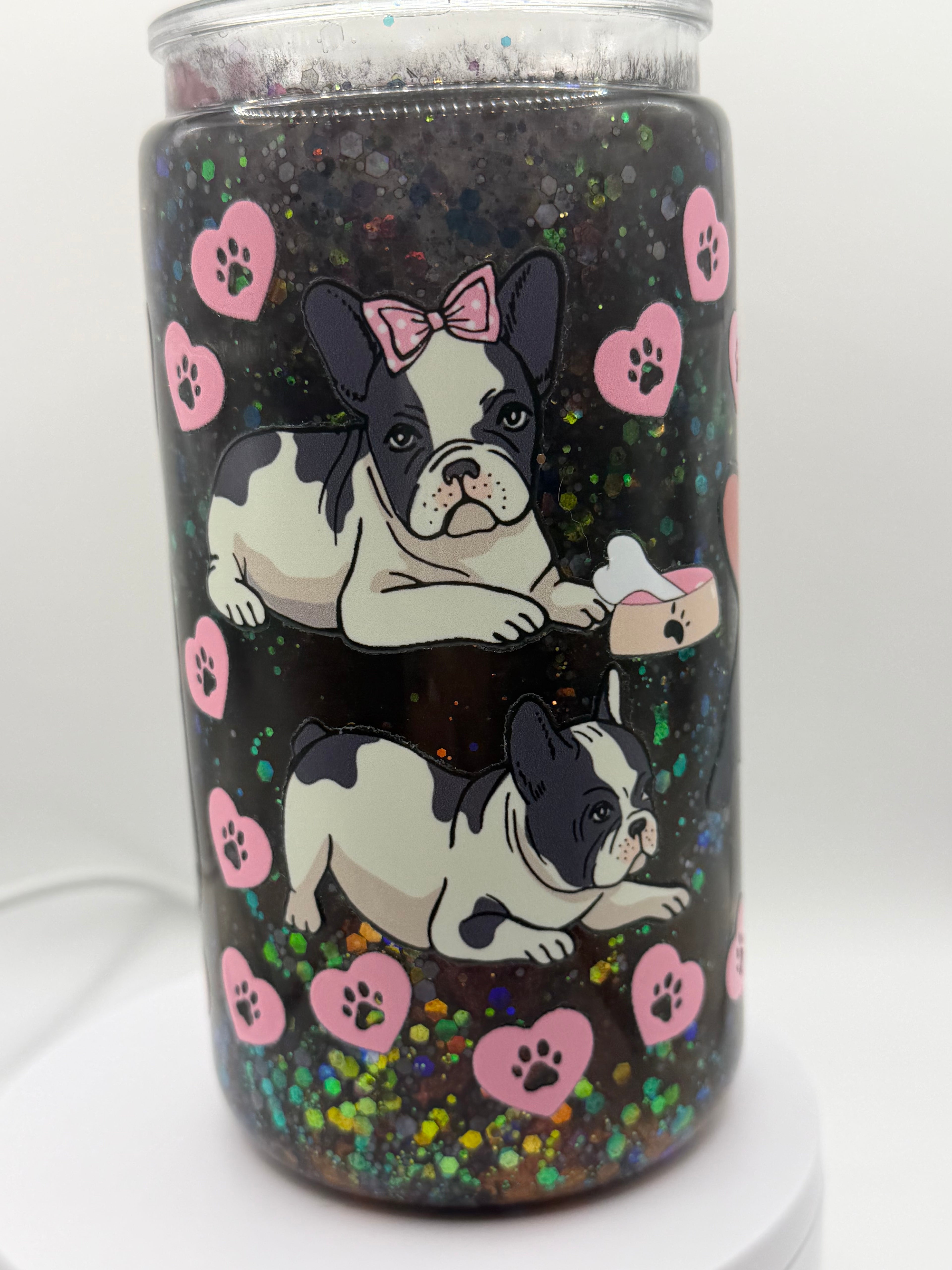 16 oz Frenchie Dog snow globe cup