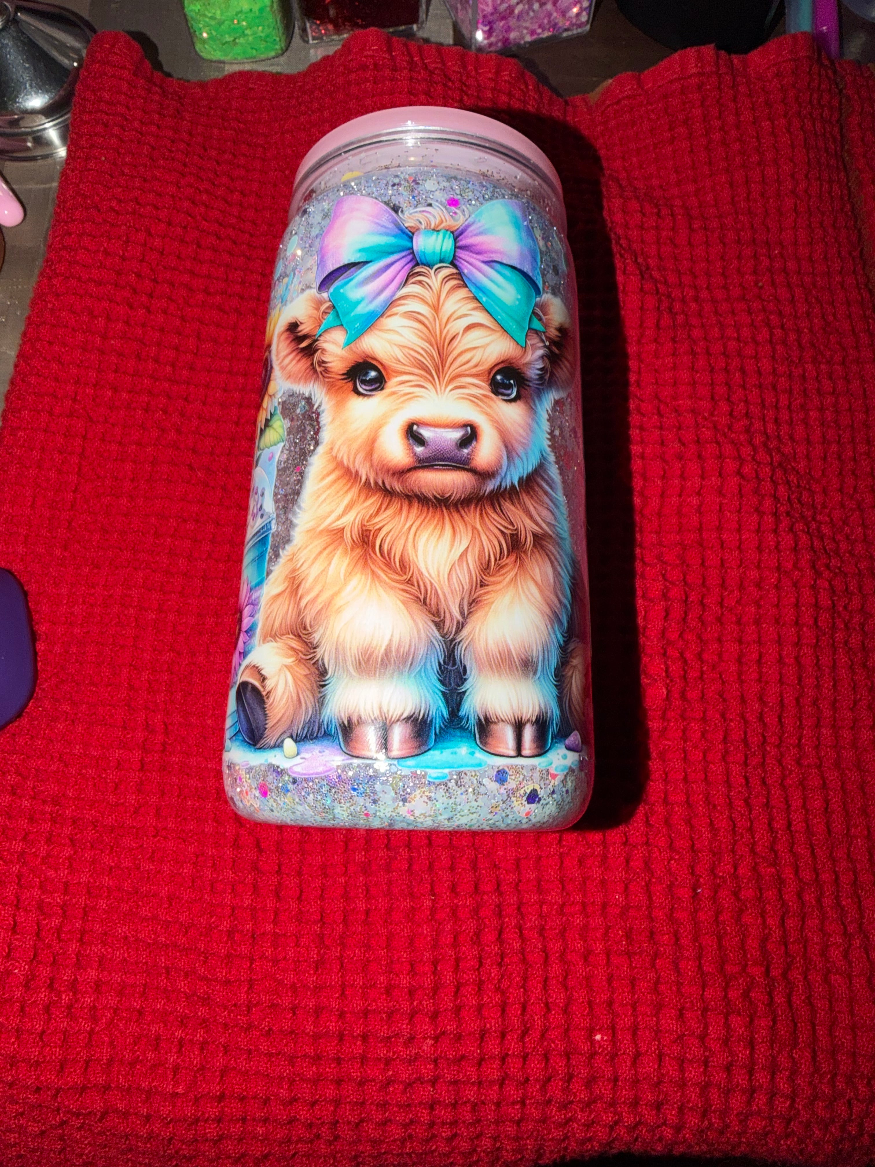 16 oz I drink coffee for your protection Cute Cow that glows in the dark