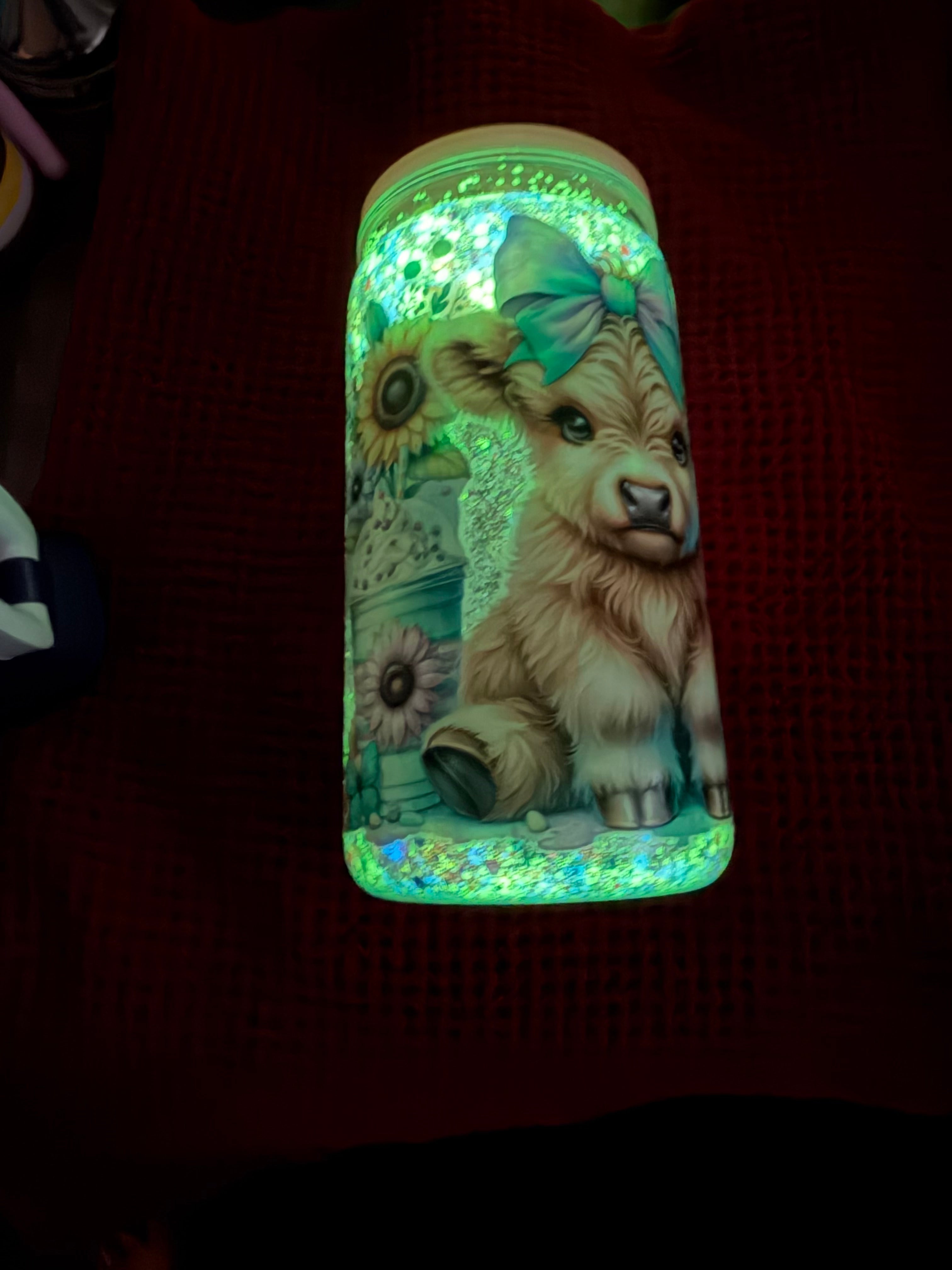 16 oz I drink coffee for your protection Cute Cow that glows in the dark
