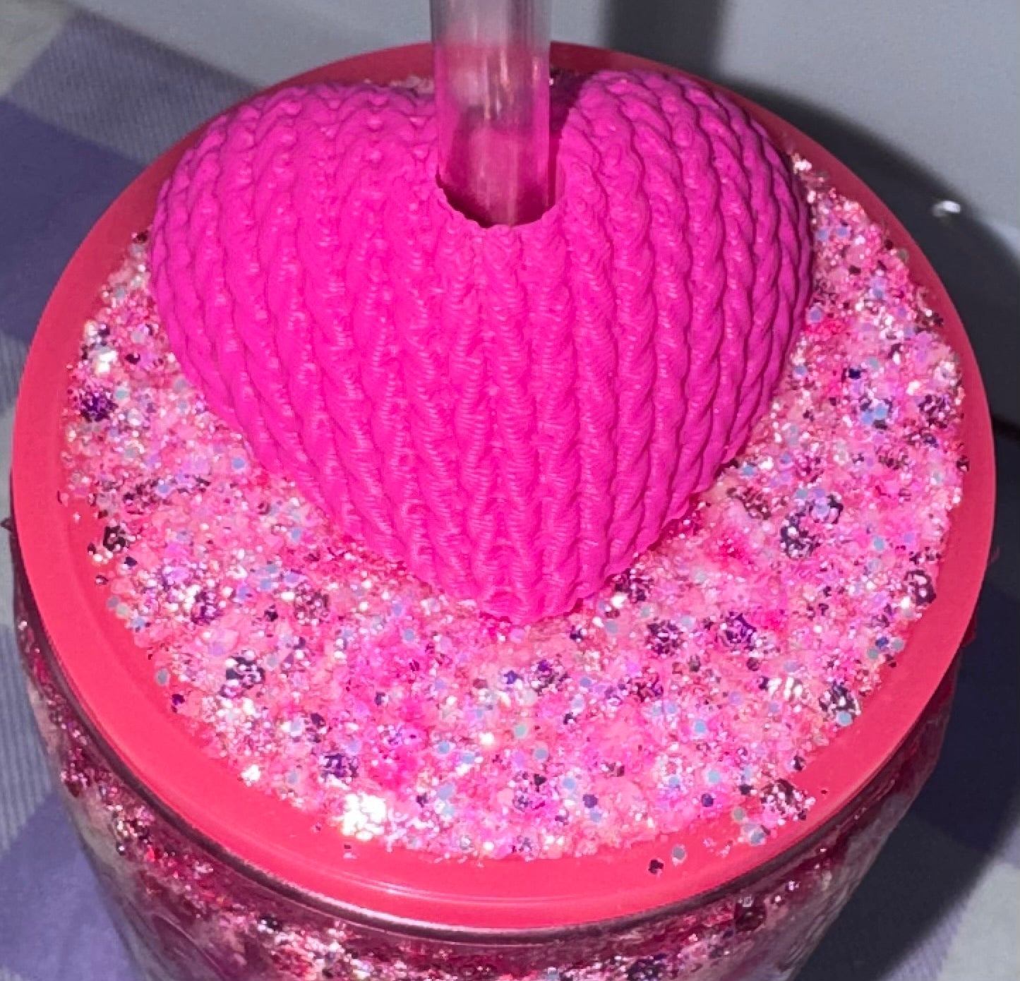 16 oz Heart bubble tumbler with Heart straw topper