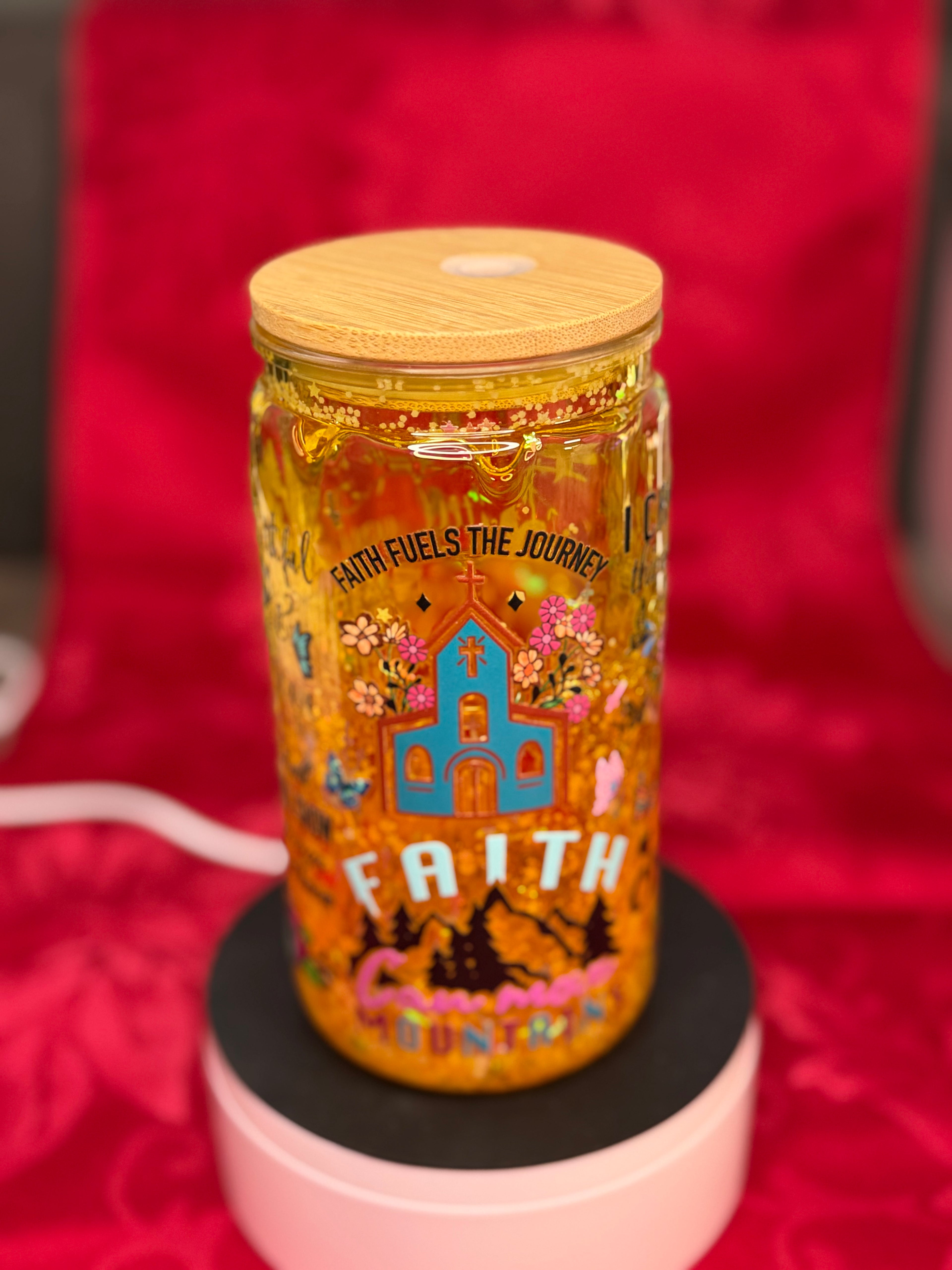 16 oz Faith quotes snow globe cup