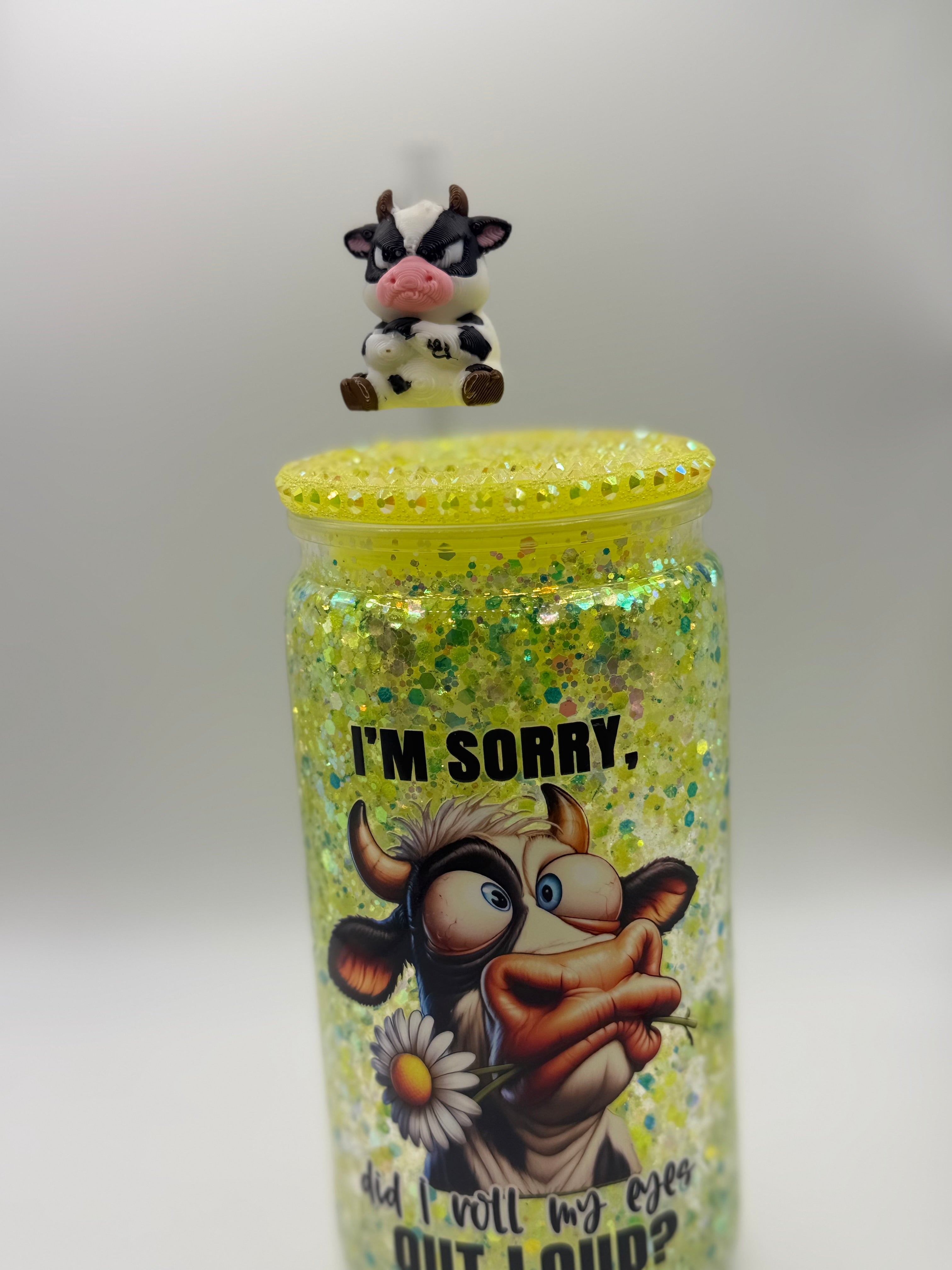 16 oz I’m sorry, Did I roll my eyes out loud? snow globe cup with yellow rhinestone lid