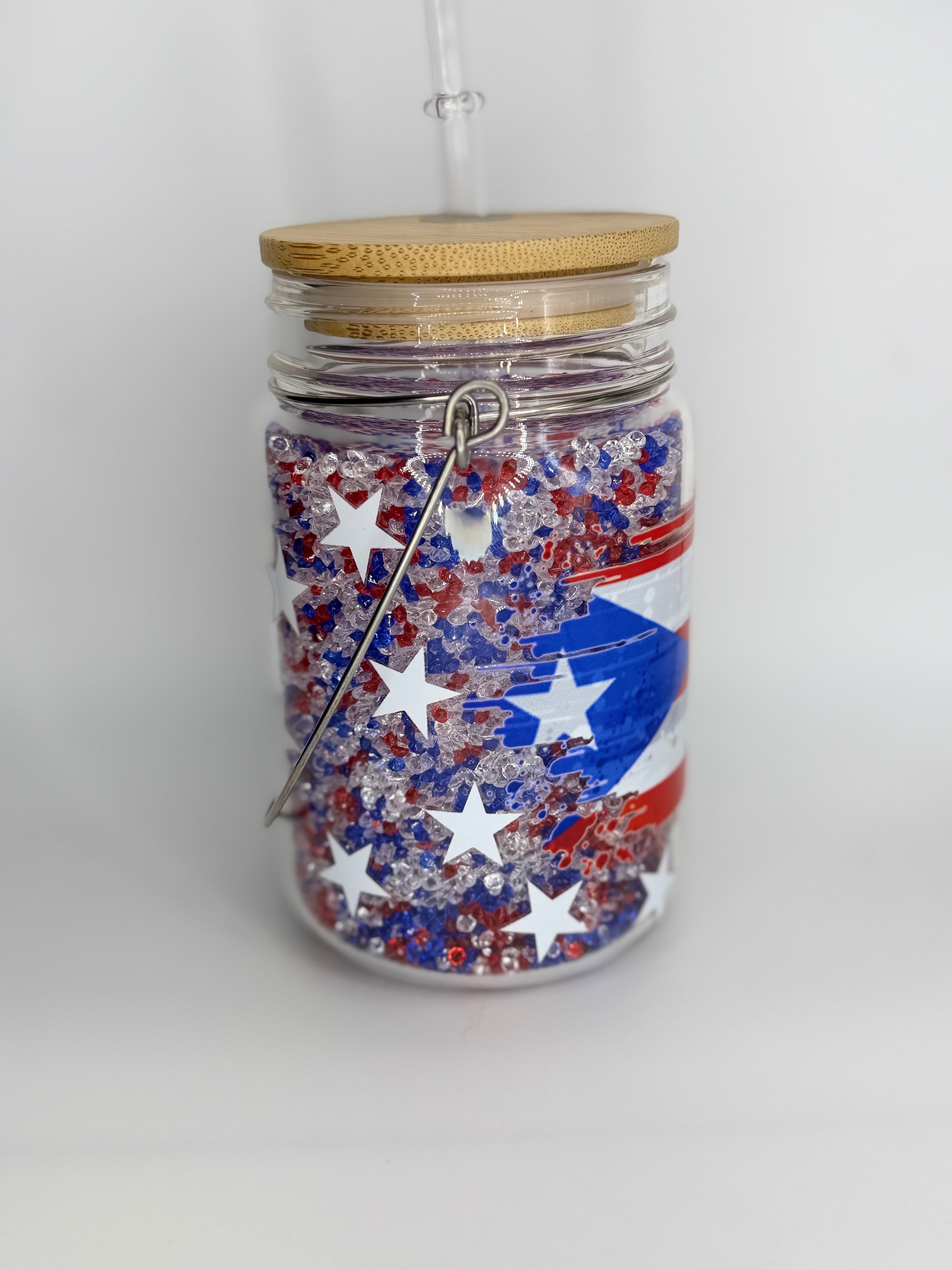 11 oz Puerto Rico Flag glass Snow Globe Solar Light/cup