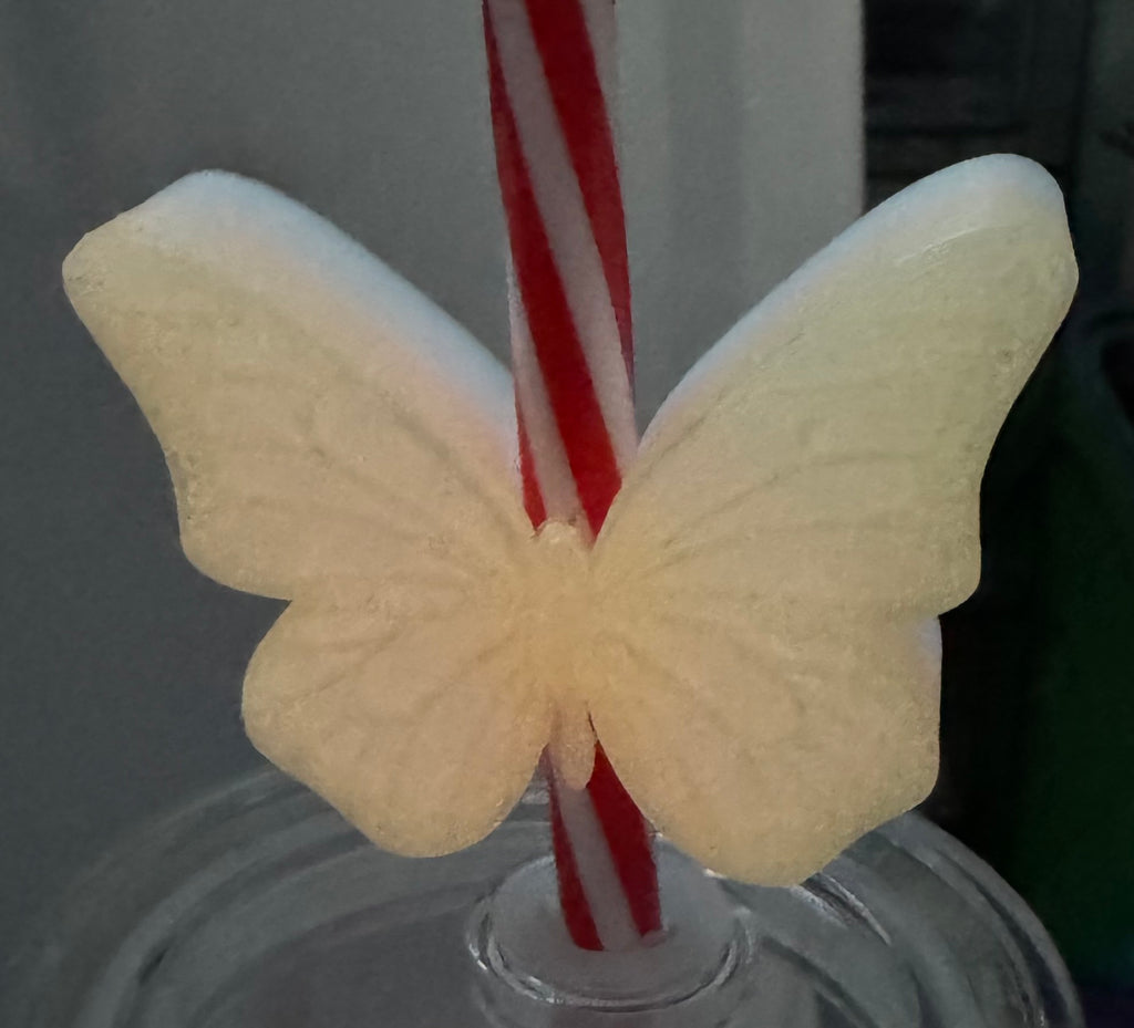 3D Butterfly Straw Topper white/glow in the dark