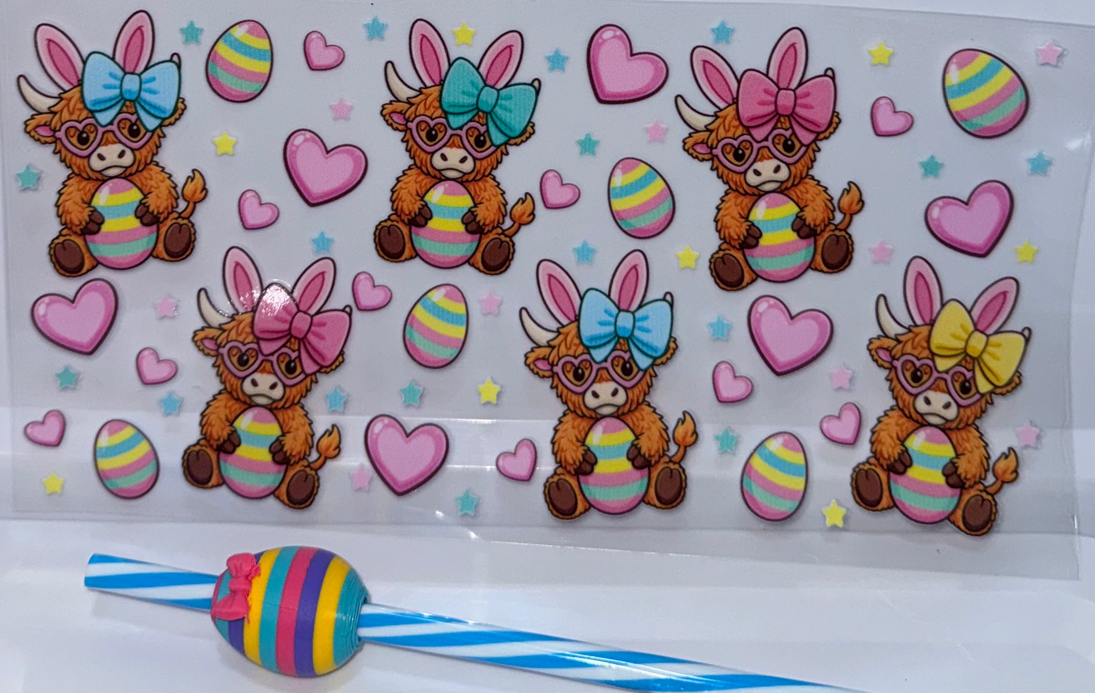 Easter Cow Wrap, Straw and Topper set