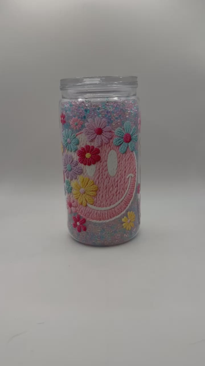 16 oz Be Kind smiley face snow globe cup