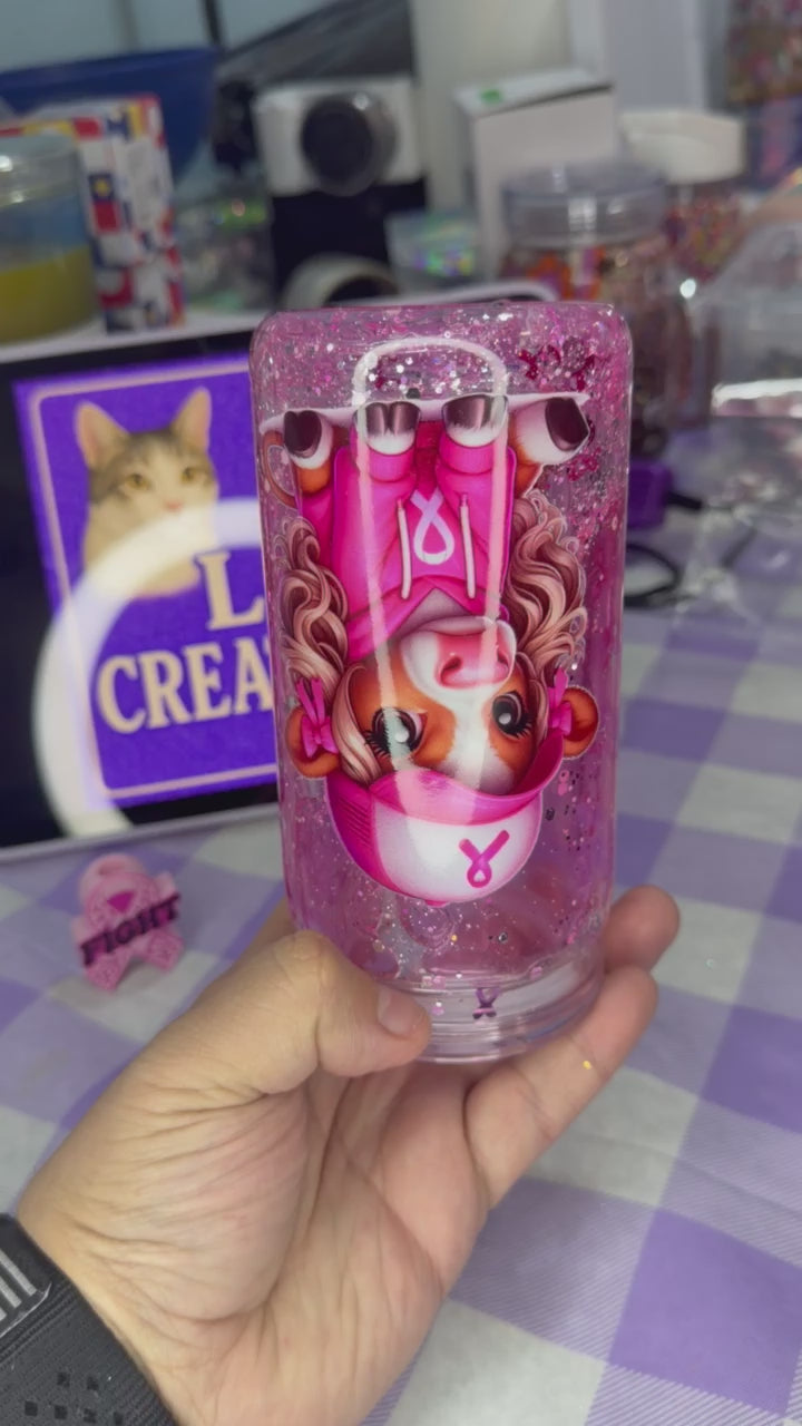 16 oz Breast Cancer Awareness cow cup
