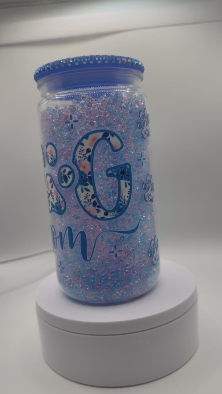 16 oz Dog Mom rhinestone snow globe cup