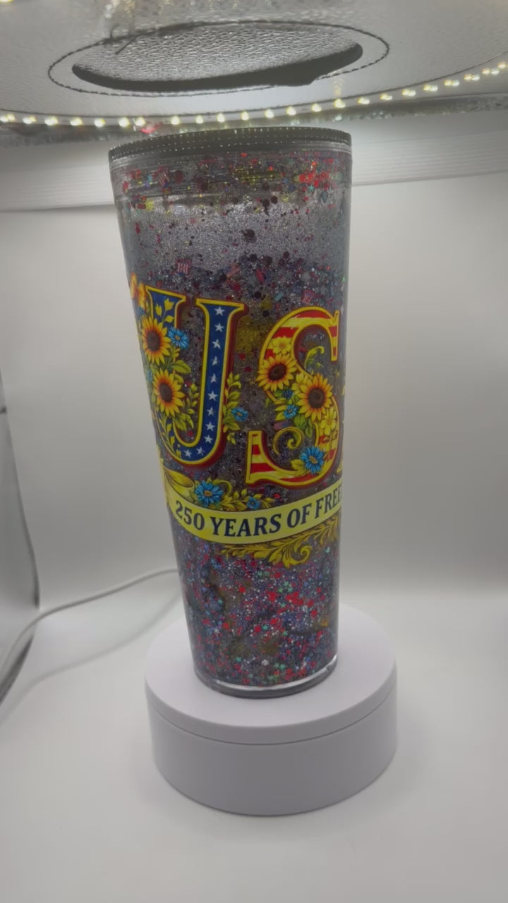 24 oz USA 250 years of Freedom snow globe cup
