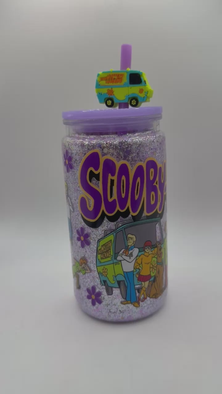 16 oz Scooby Doo snow globe cup with straw topper