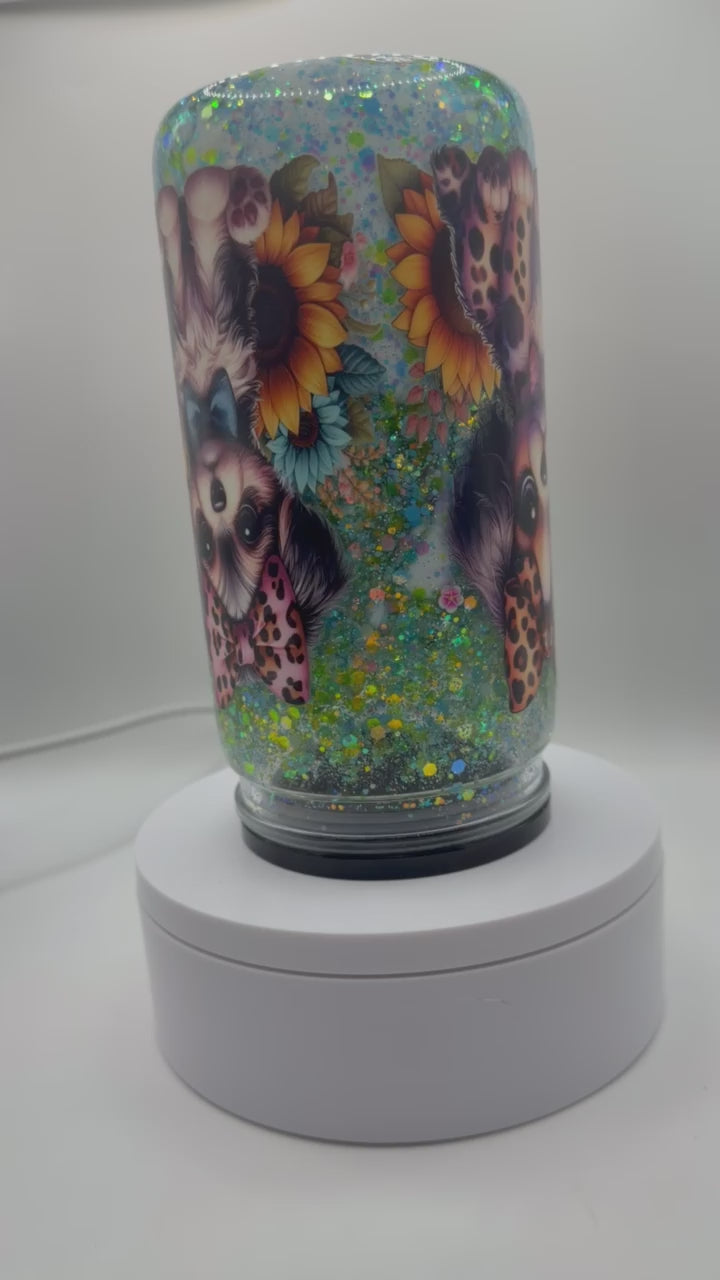 16 oz Dogs with Leopard bows snow globe cup