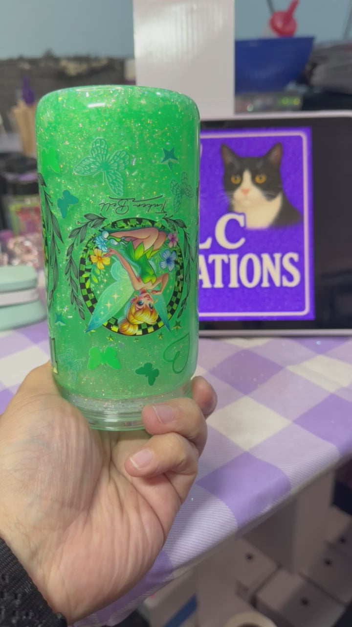 16 oz Tinkerbell glitter snow globe cup