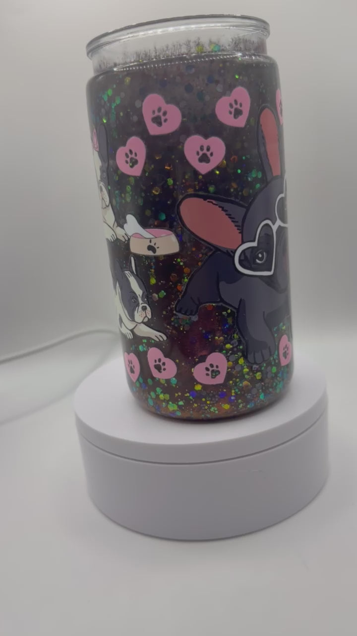 16 oz Frenchie Dog snow globe cup