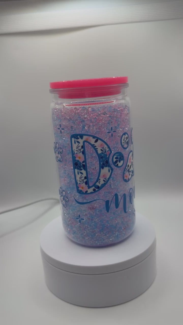 16 oz Dog Mom rhinestone snow globe cup
