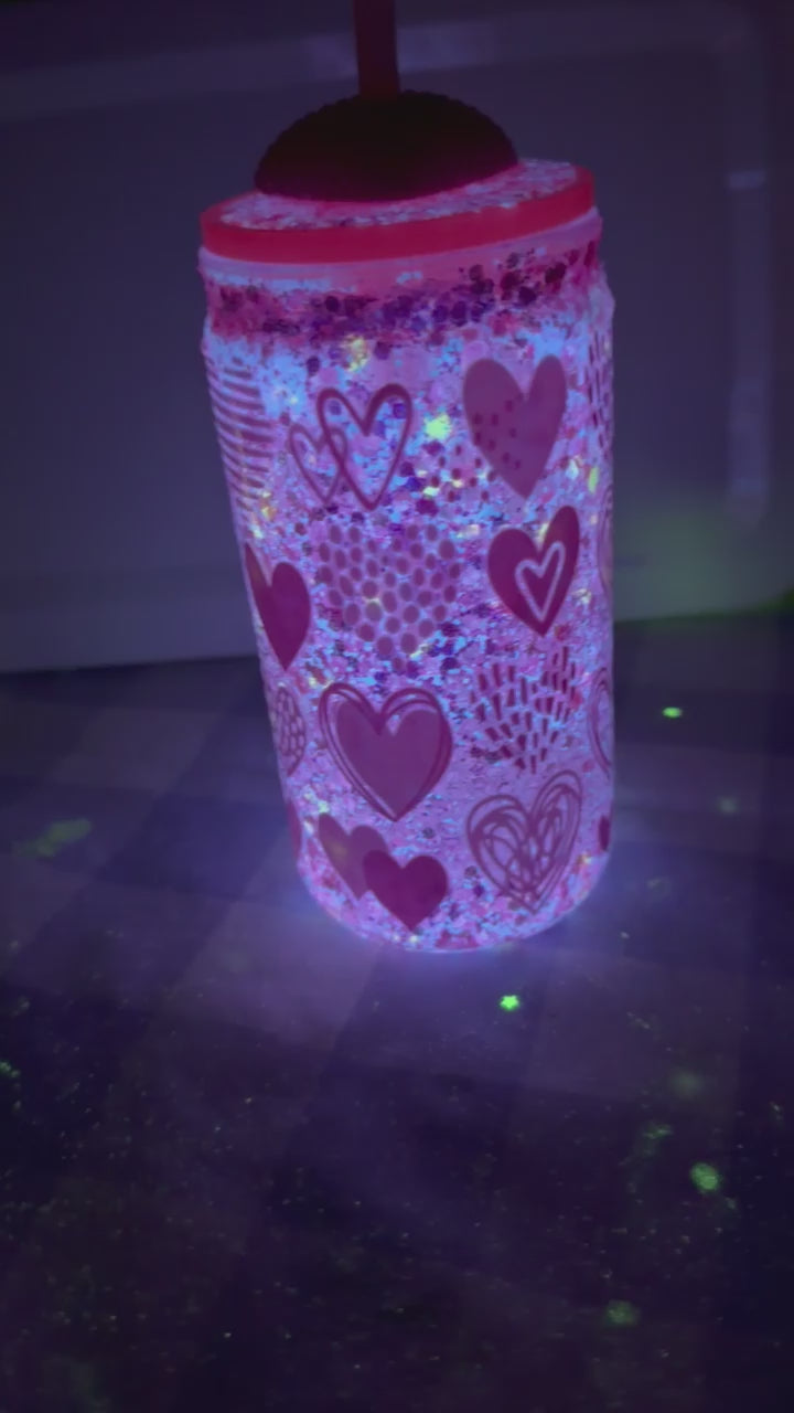 16 oz Heart bubble tumbler with Heart straw topper