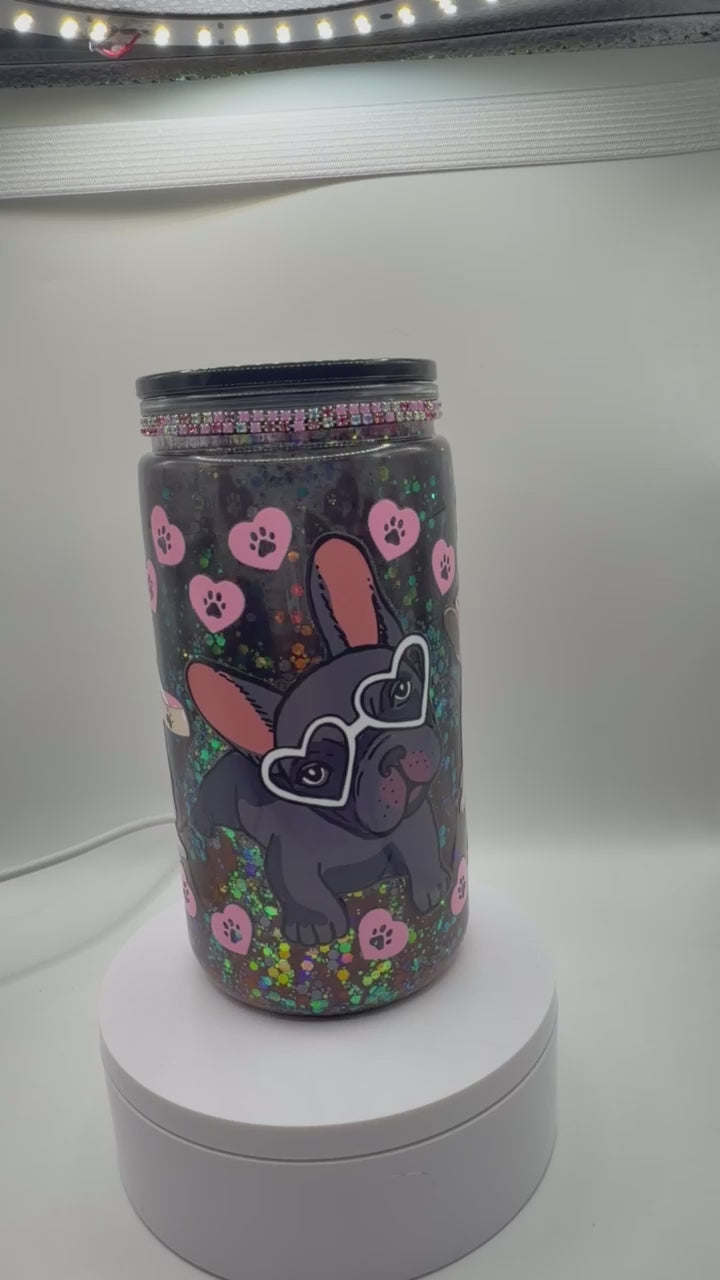16 oz Frenchie Dog snow globe cup