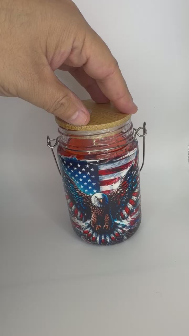 11 oz USA Flag glass Snow Globe Solar Light/cup