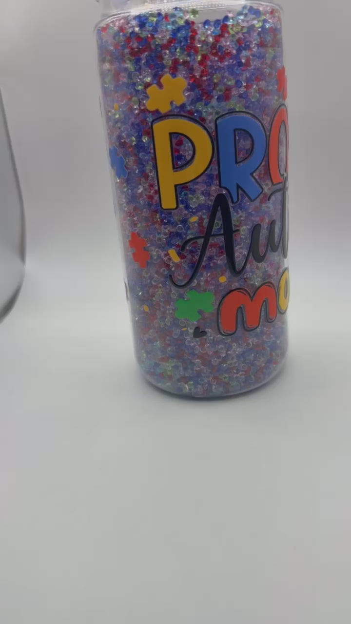 20 oz Proud Autism Mom snow globe cup