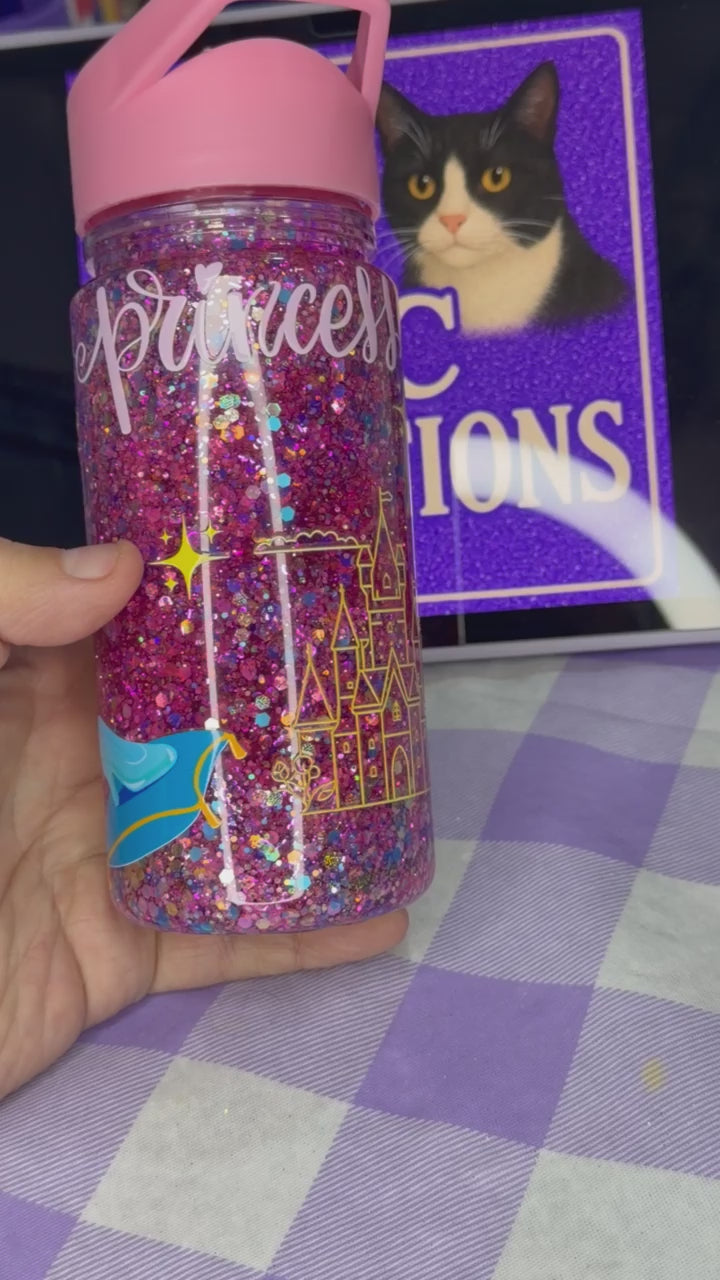 10 oz Kids Princess glitter snow globe cup